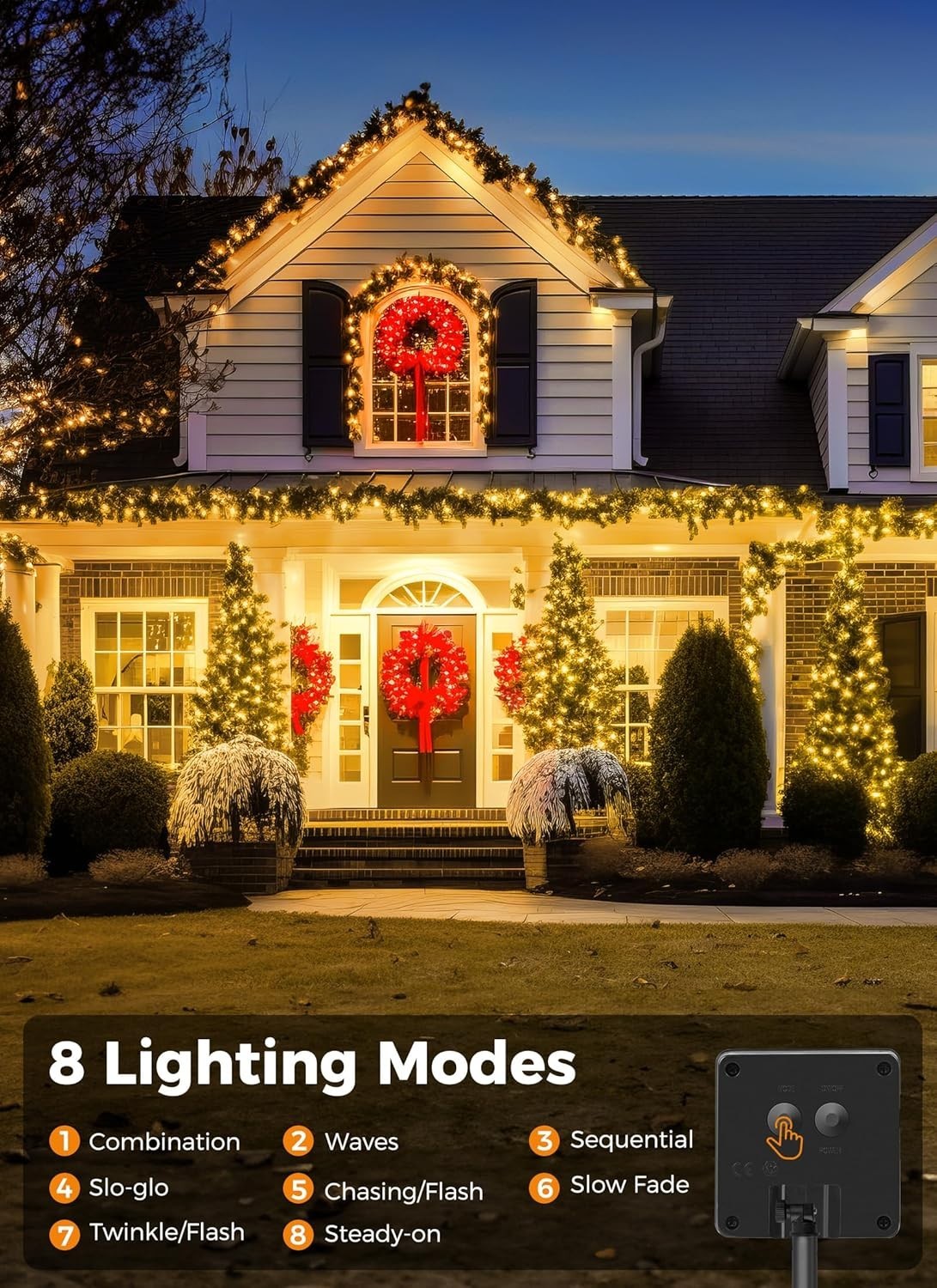 40 FT Solar String Lights - 100 LED, Waterproof, 8 Modes, Warm White Decor