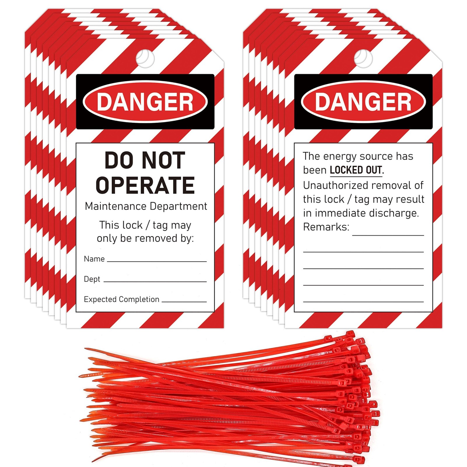50PCS Lockout Tagout Tags Do Not Operate Equipment Labels with 50 Zip Ties OSHA