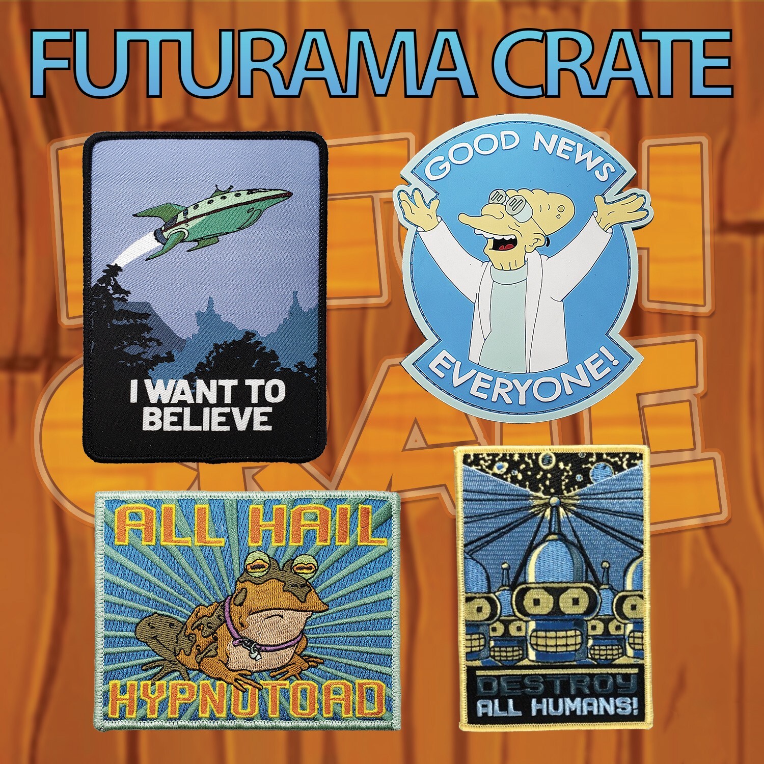 4 Rare Patch Crate Limited Edition Futurama Patches 2pc Hook/Loop Backing