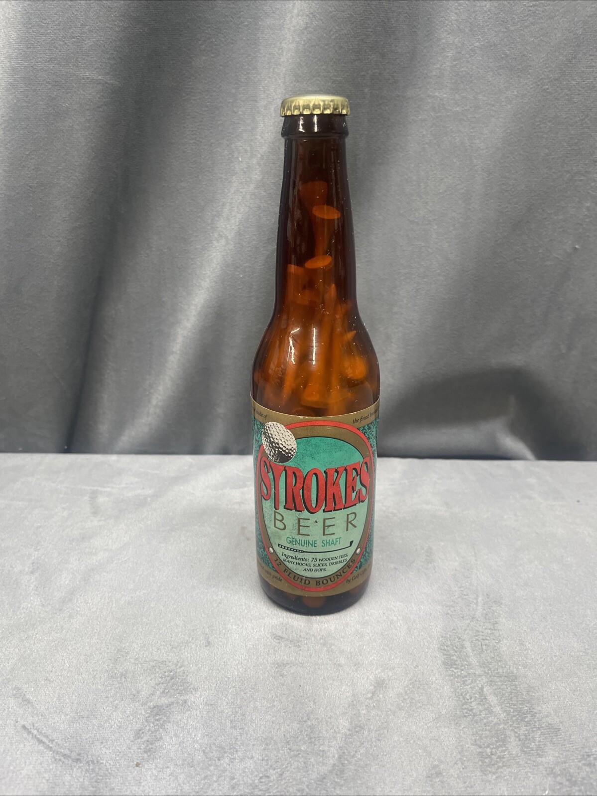 Golf Gag Gift Strokes Beer Bottle With 75 Wood Golf Tees New Cap Unopened