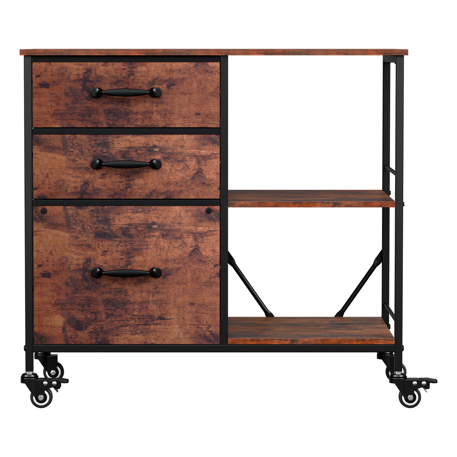 3 Drawer Mobile File Cabinet Rolling Printer Stand w/ Storage Shelf Rustic Brown