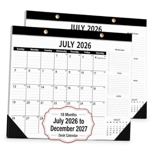 2-Pack Desk Calendar 2026-2027 - Two 18-Month Large Monthly Calendars (July