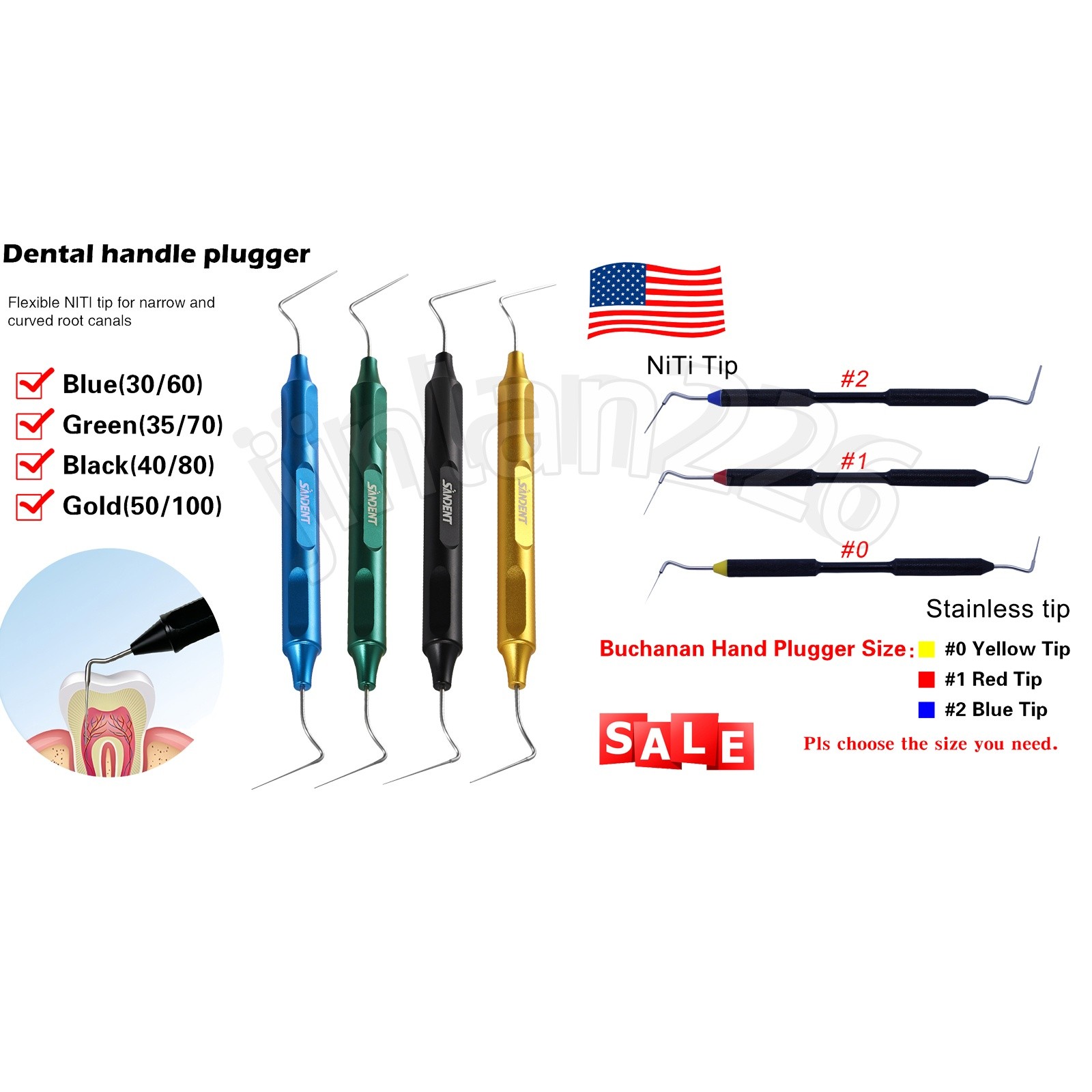 Dental Endo Hand Plugger NiTi Tip Fill Obturation Sybronendo Buchanan 7 Size