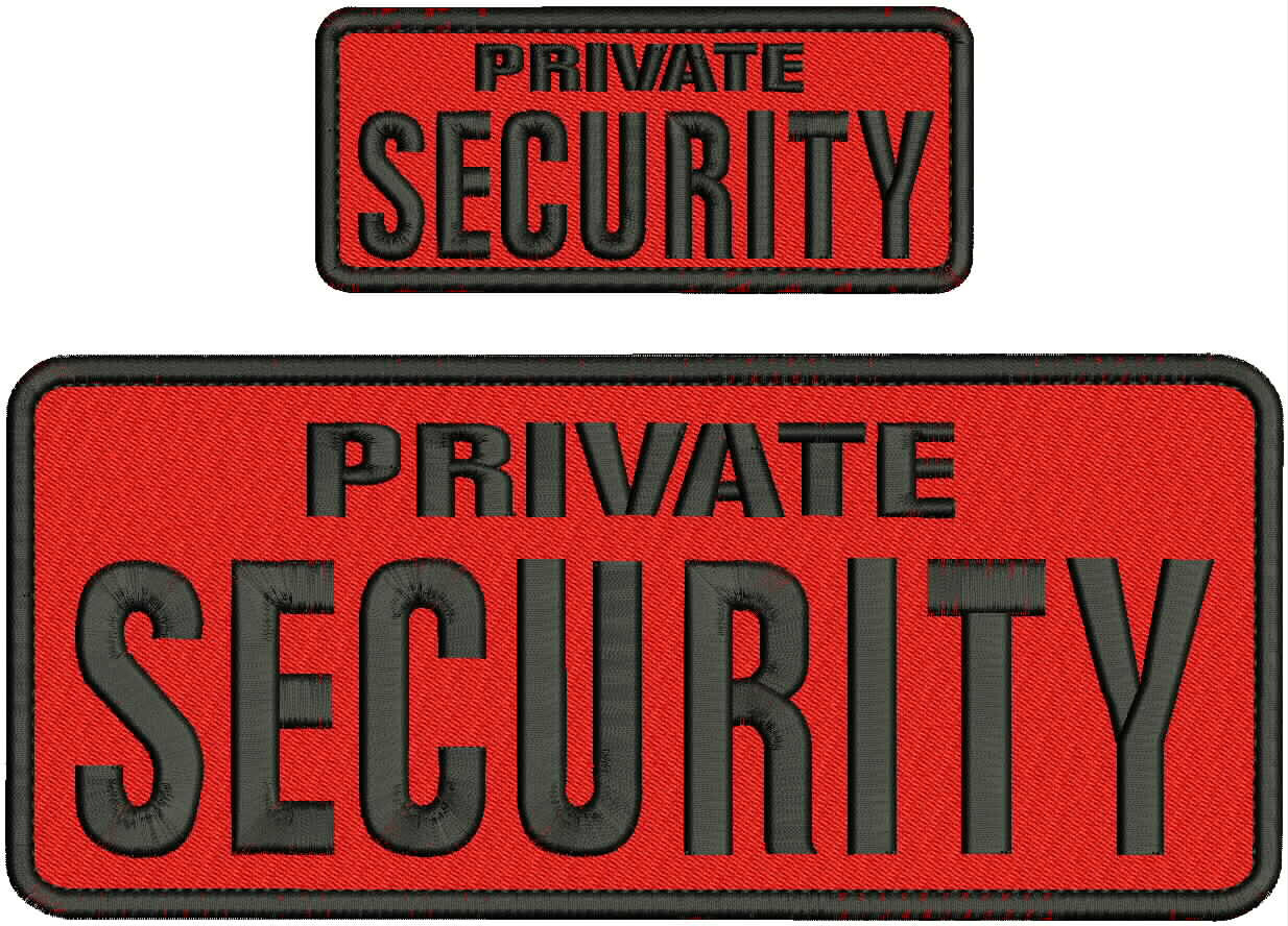 Private Security Embroidery Patch 4x10 And 2x5 VELCR@ On Back Black On Red