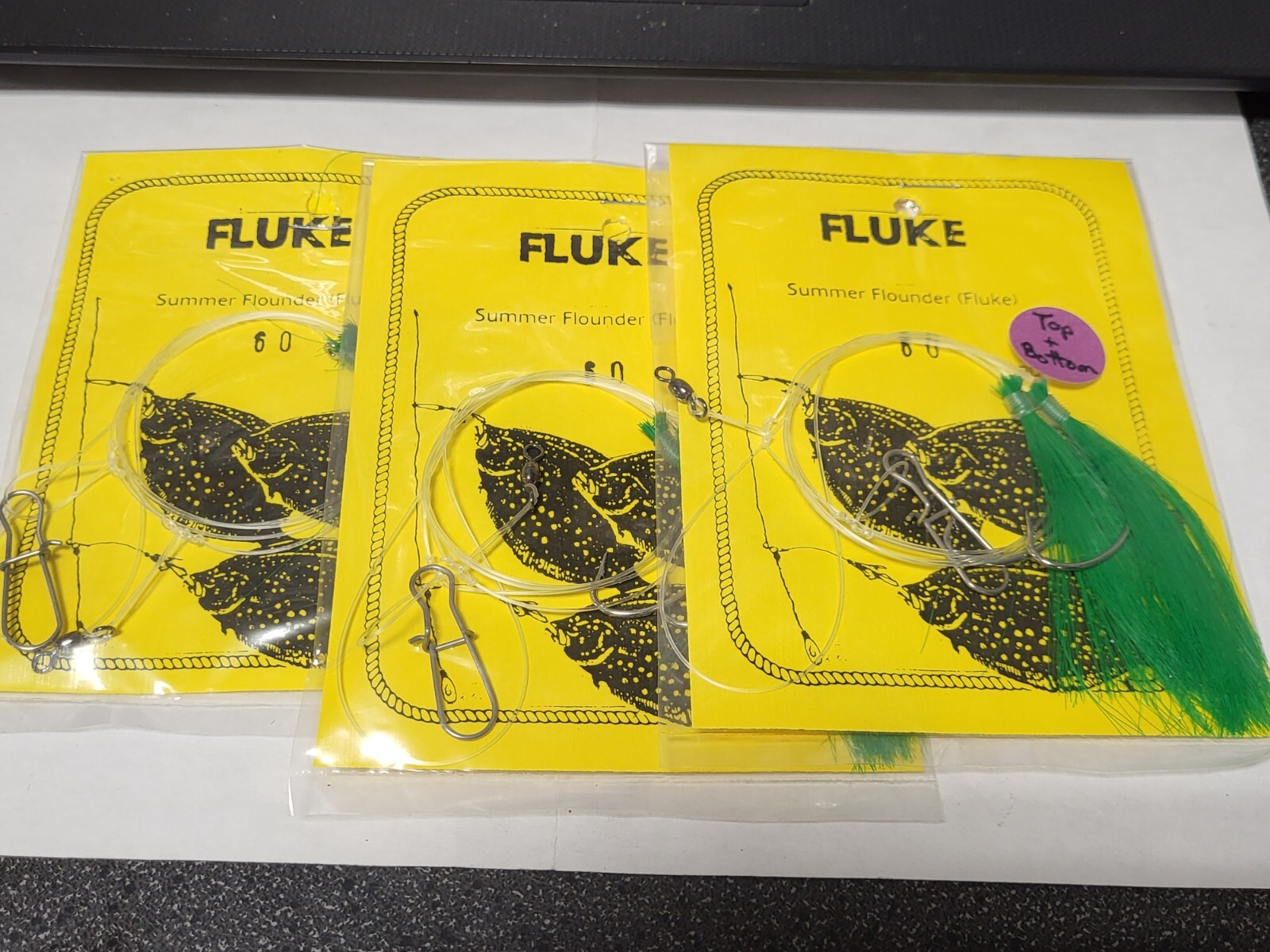 3 NJ Hand Tied Hi-Lo English Hook w/Green Hair Fluke/Summer Flounder Rig