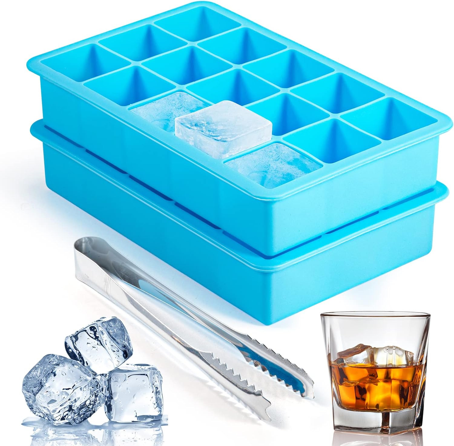 2 Pack Silicone Ice Cube Trays, Easy Release Flexible Molds, BPA Free