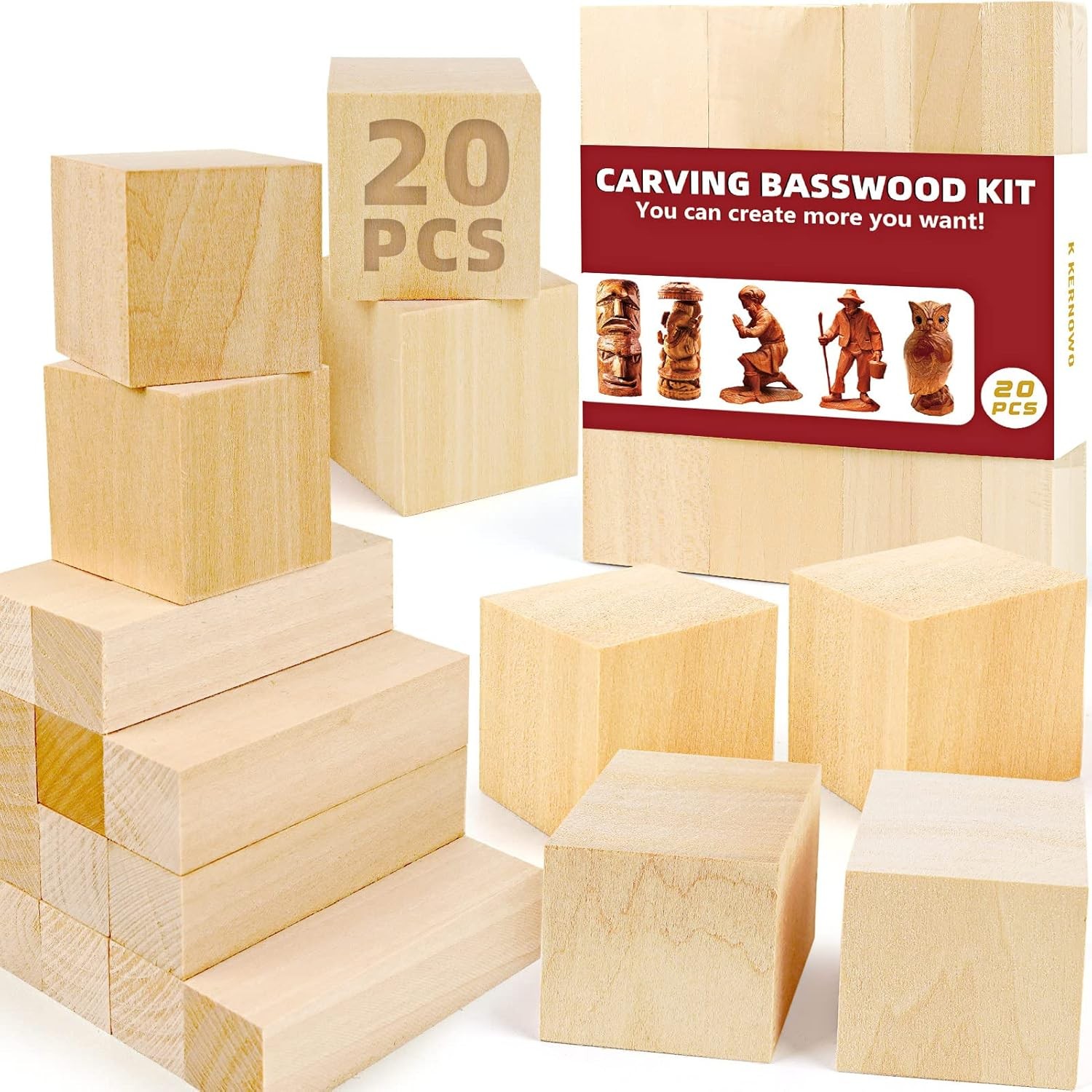 20 Pcs Basswood Carving Blocks Whittling Wood Kit 2 Sizes for Kids Adults DIY
