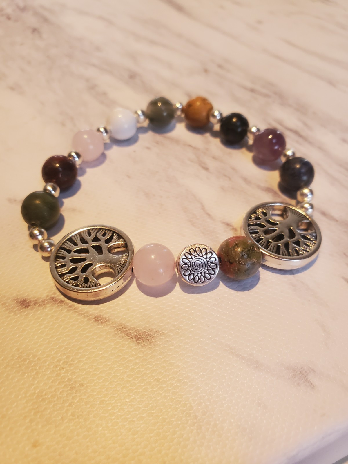 Beautiful Handmade Natural Stones Tree Of Life Beaded Bracelet