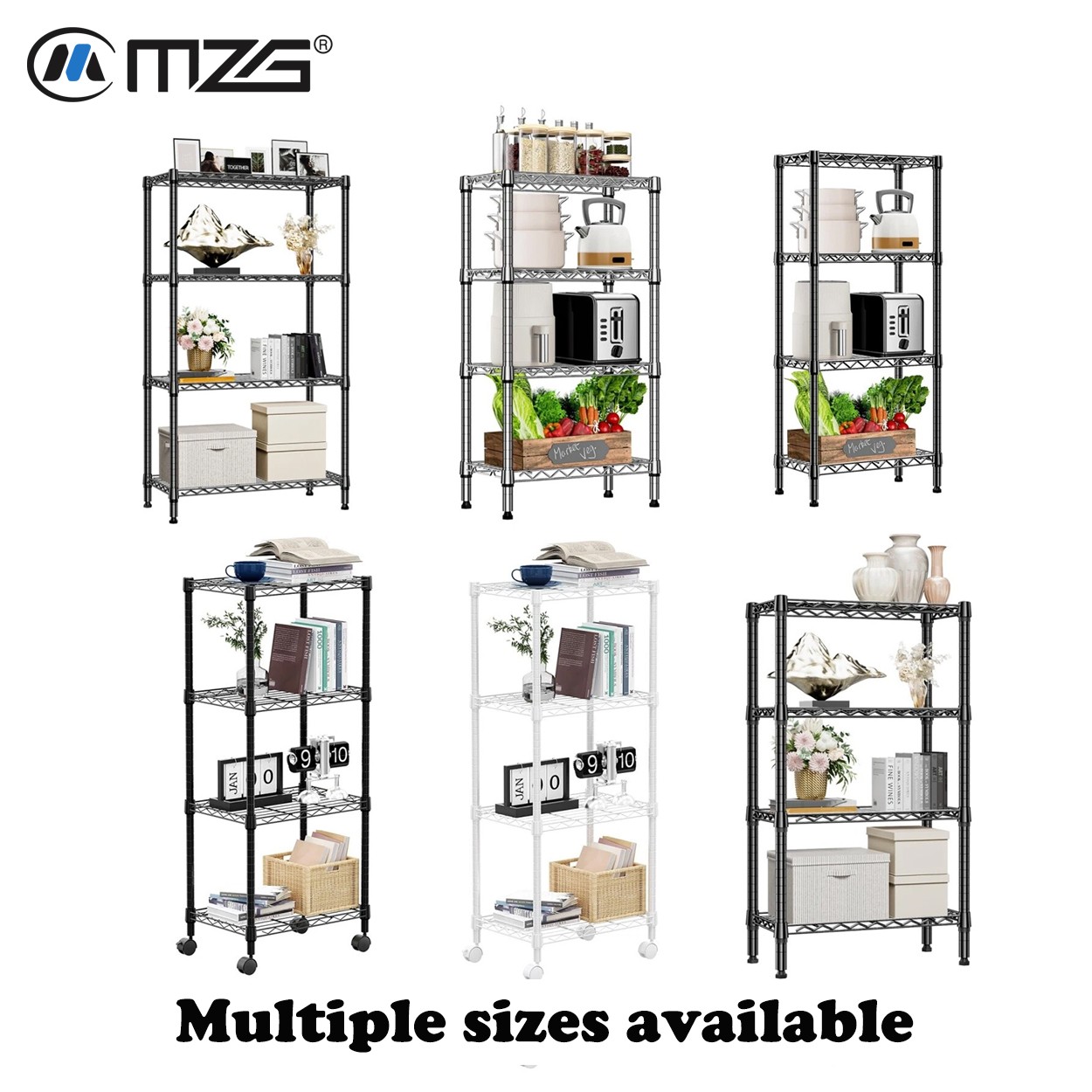 4 Tier Stackable Storage Kitchen Wire Shelves Steel Organizer Pantry Garage Rack
