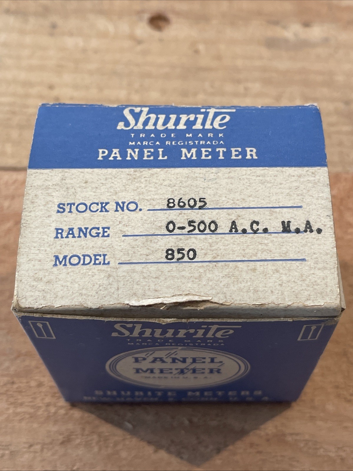 NEW NOS Shurite Panel Meter  A.C. Amperes 0-500  Amps Model 850 With Box