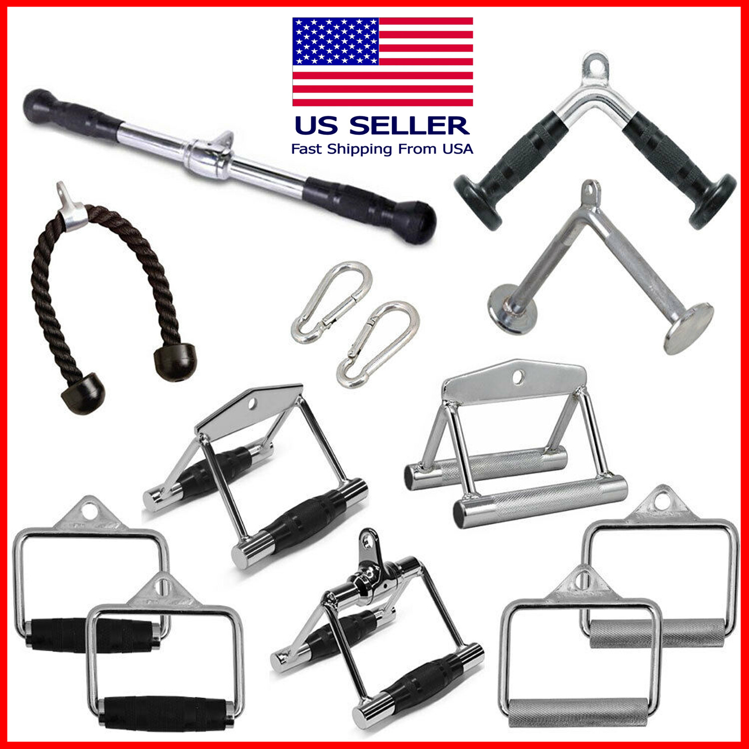 Home Gym Cable Attachment Handle Machine Strength Exercise Chrome Press Down Set