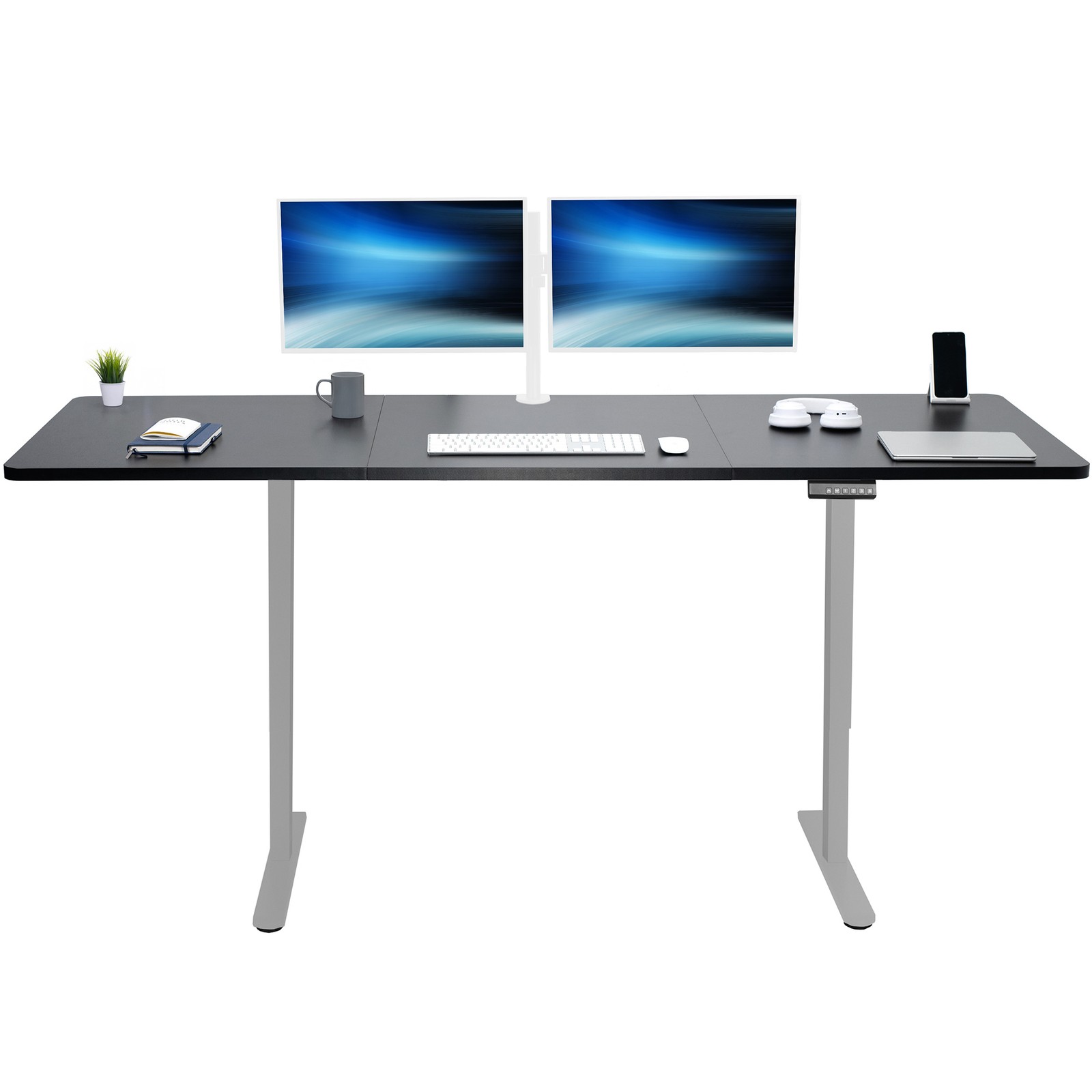 VIVO Electric Dual Motor 83” x 30” Standing Desk, Black Top, Gray Frame