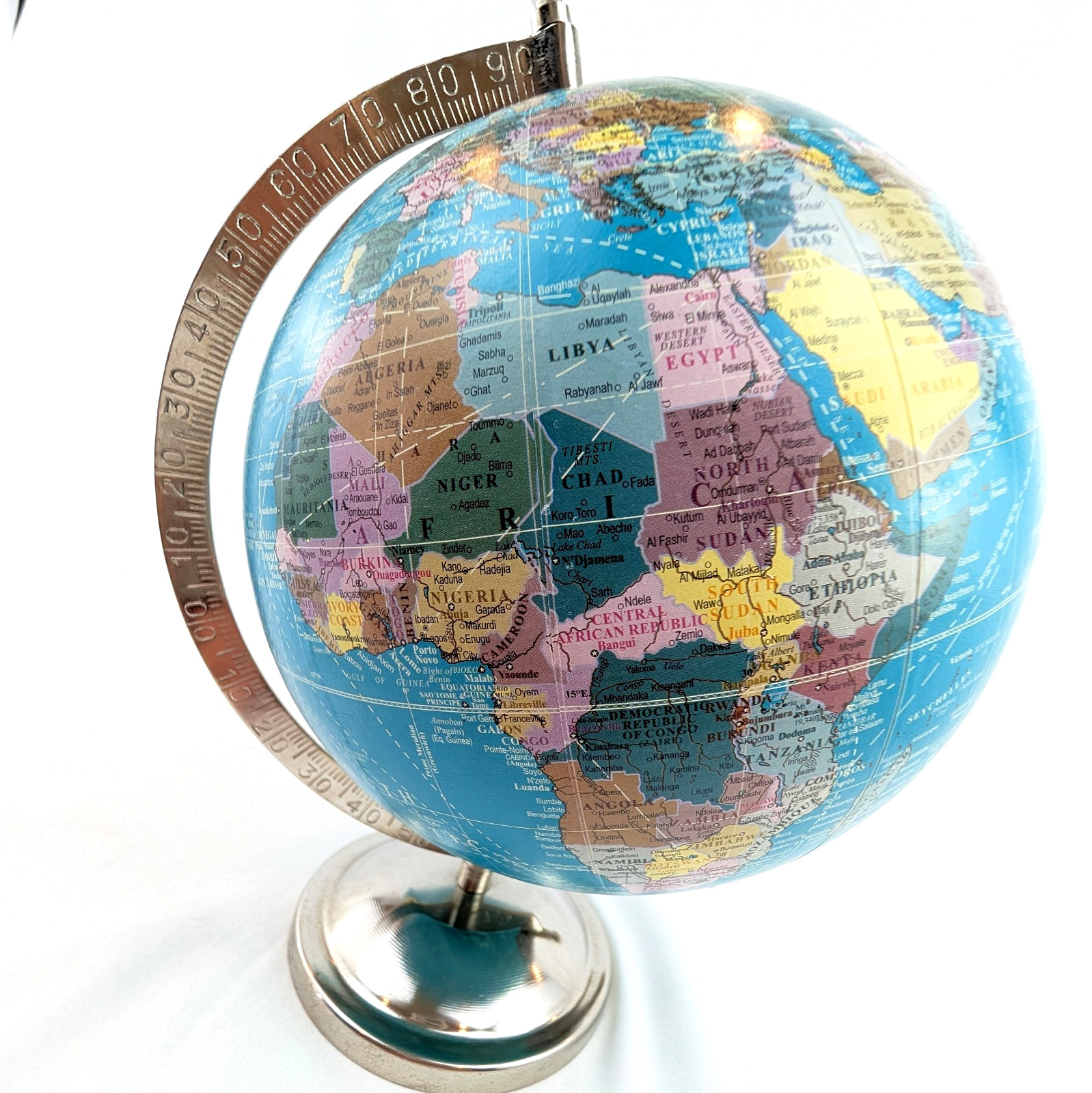 ​Artisan Handmade 10" Chrome World Globe - Modern Desktop Decor - Post-2011