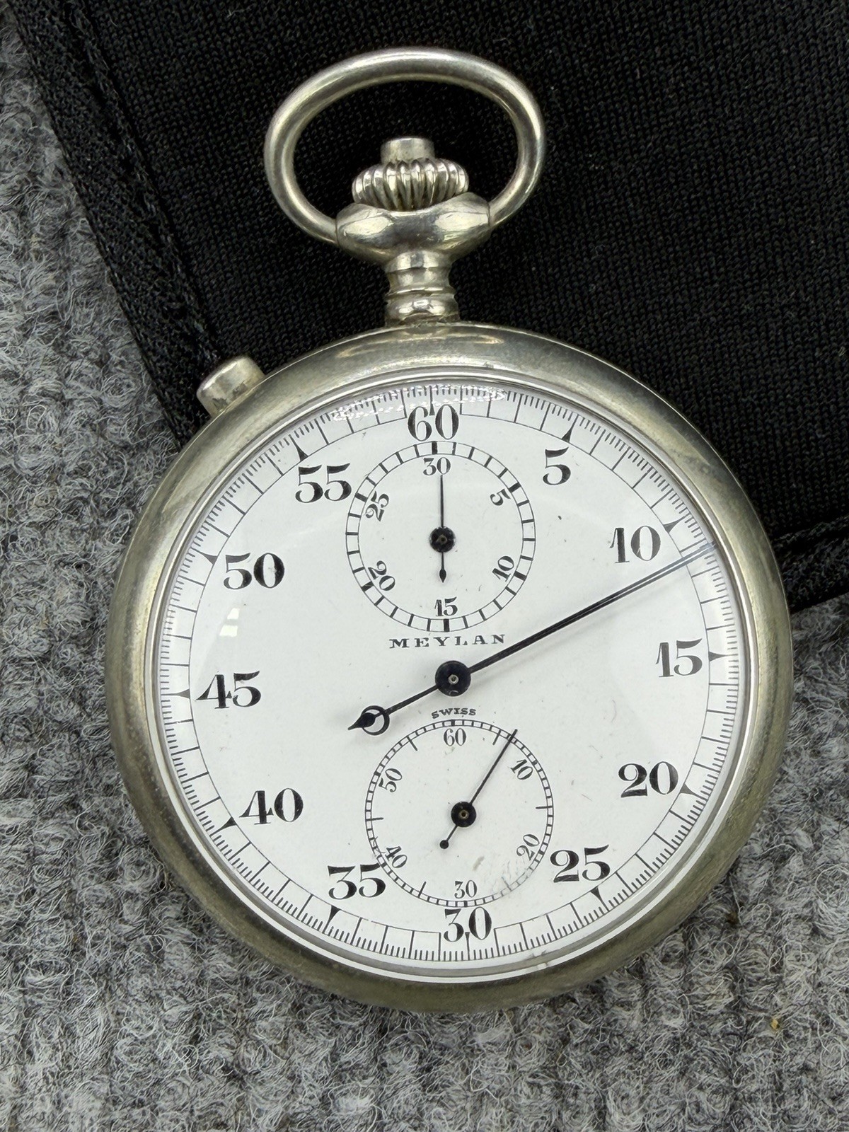 Vintage Meylan Stop Watch Dual Dial Split Second Chronograph Silver Running