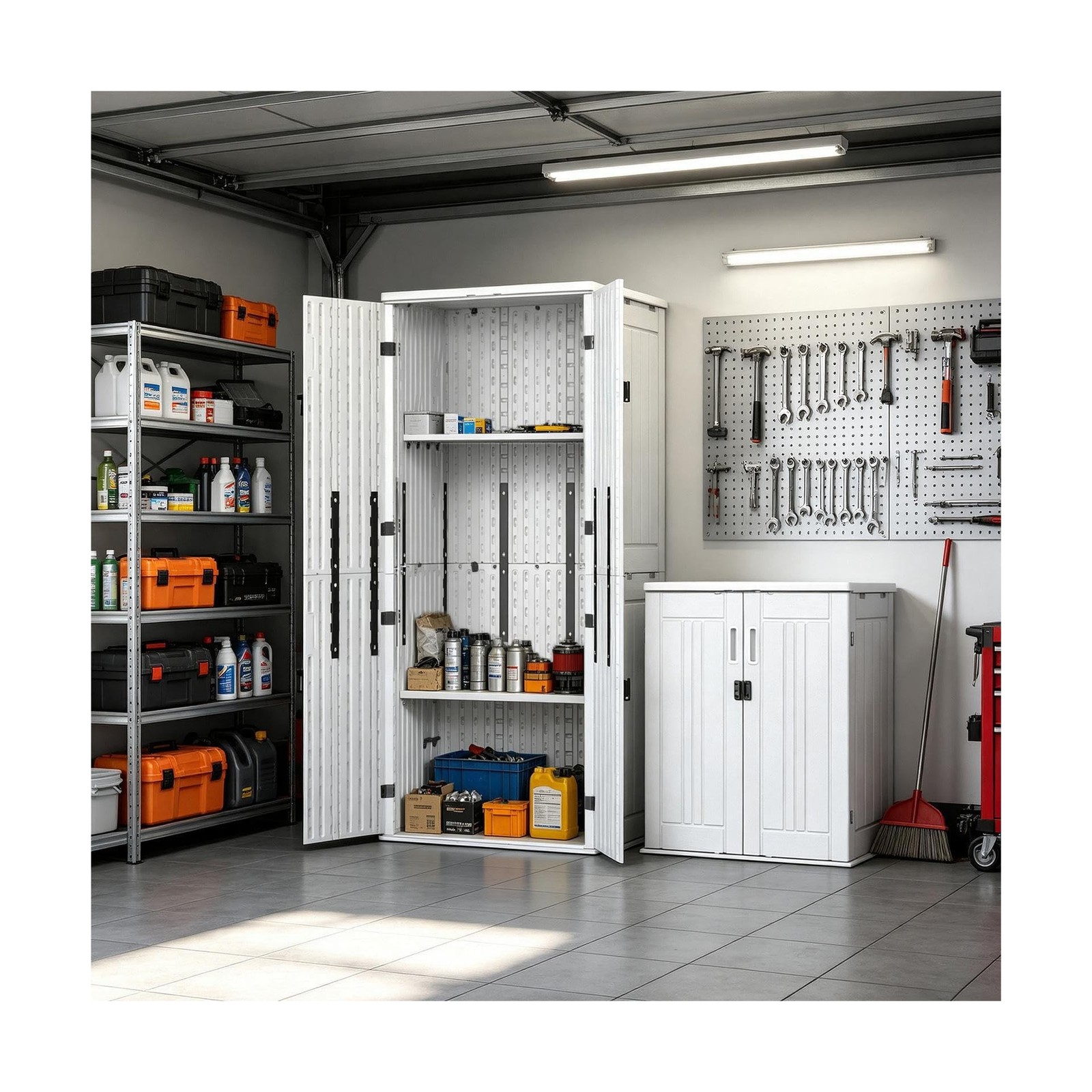 ZYJOYY Outdoor Storage Cabinet with 4 Shelves, 31.5" x 23.23" x 66.22" White ...
