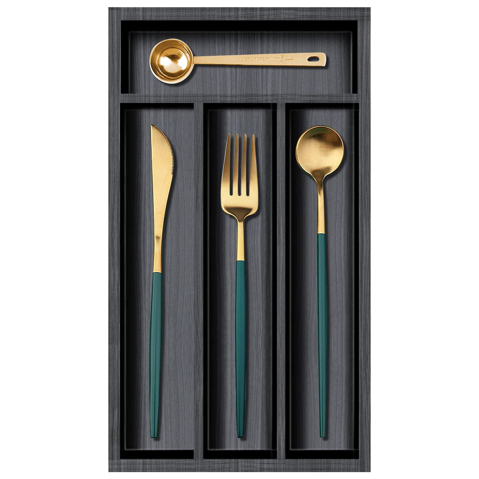Small Cutlery Tray Narrow Wooden Silverware Organizer 12" x 6.7", Black