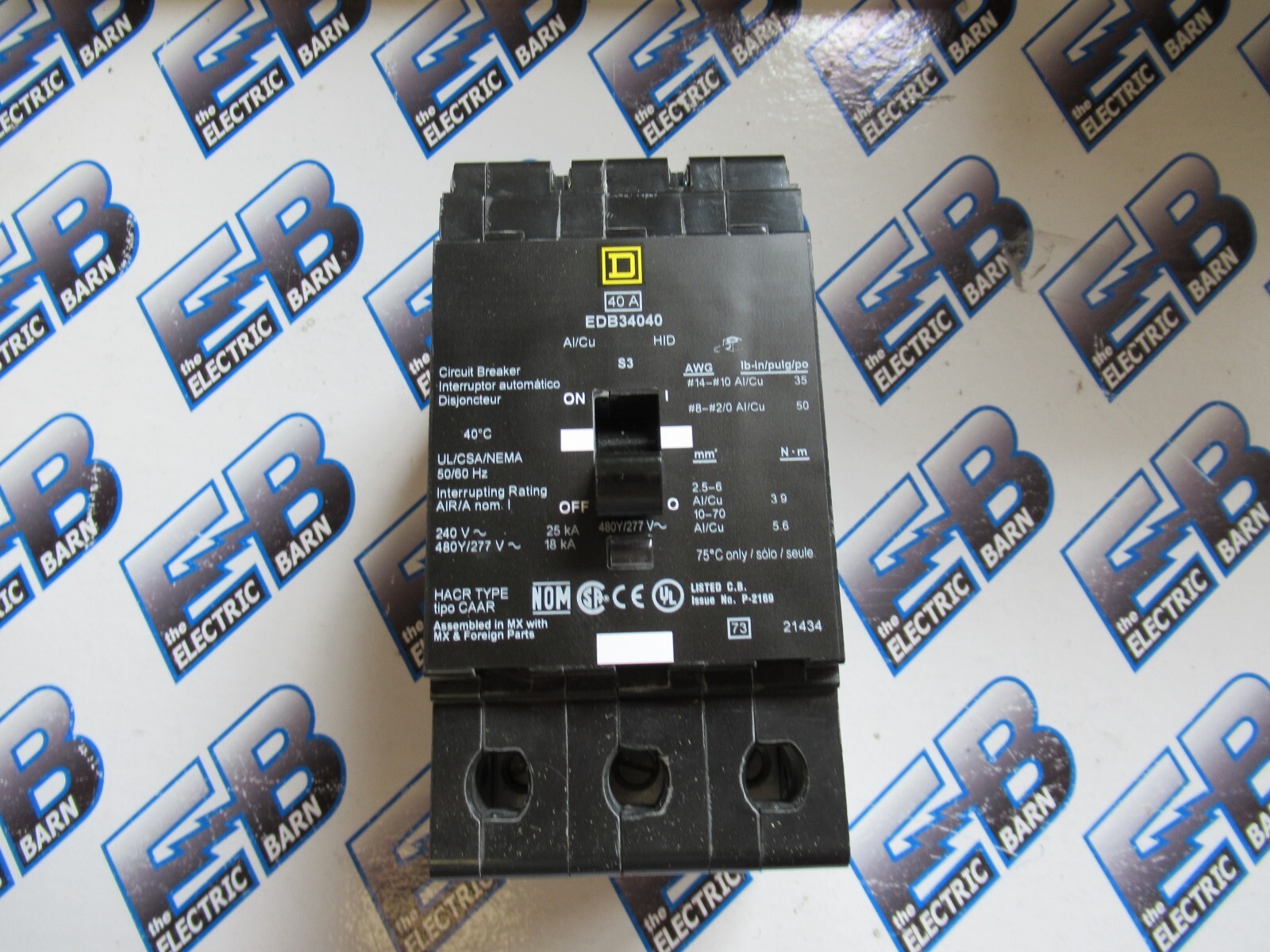 Square D EDB34040 Circuit Breaker 40 Amp 480 Volt 3 Pole Bolt On 18K -NEW-S