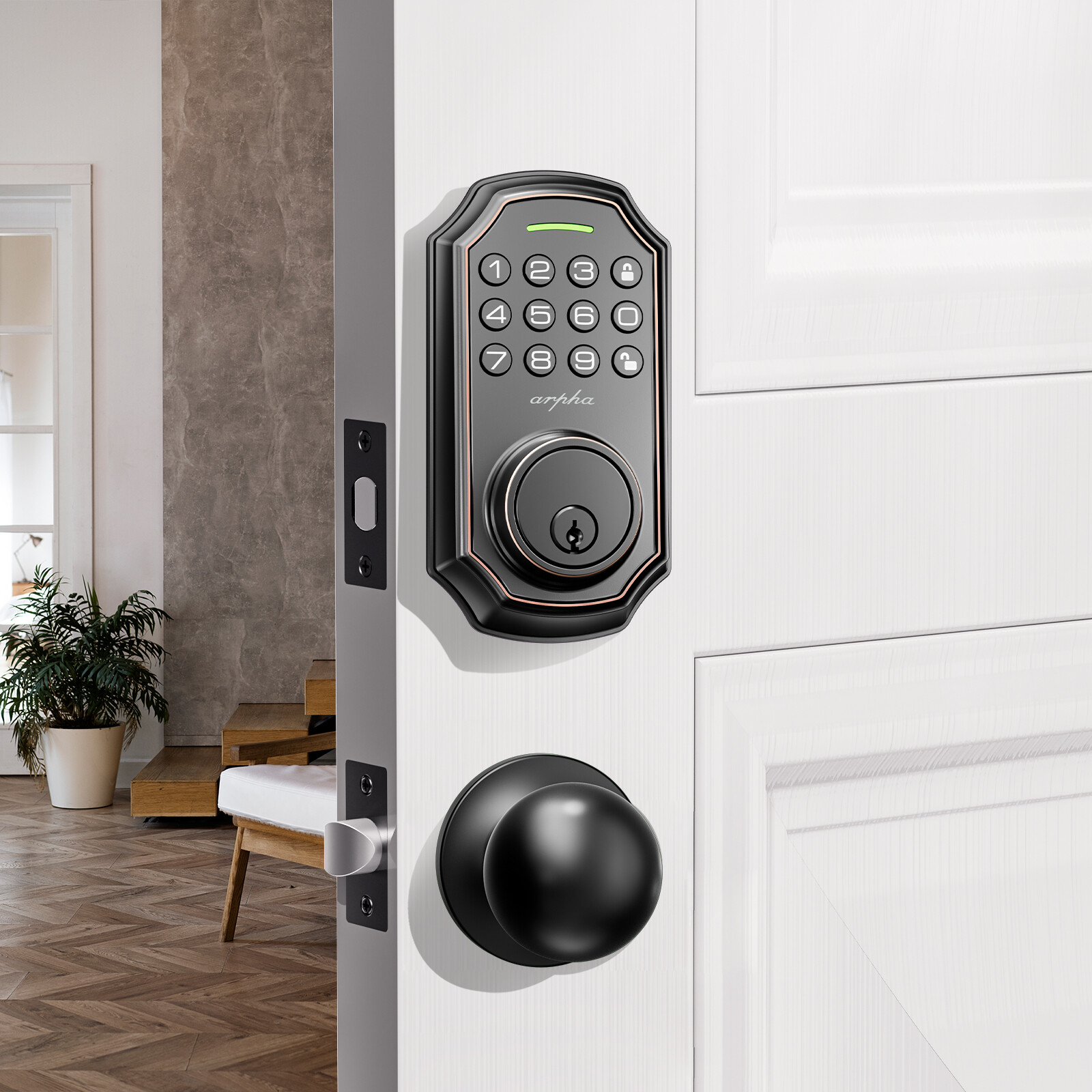 ARPHA Keyless Door Lock Keypad Door Lock ＆ Handle Bluetooth App Keypad Deadbolt