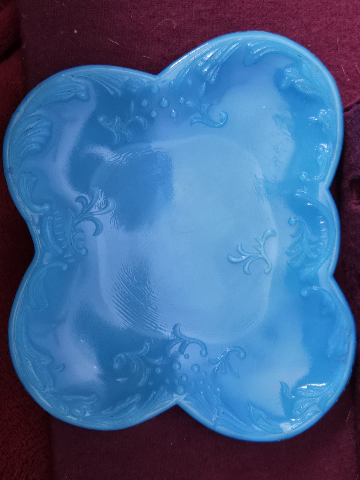 Vintage Blue Milk Glass Pin Tray. Butterfly