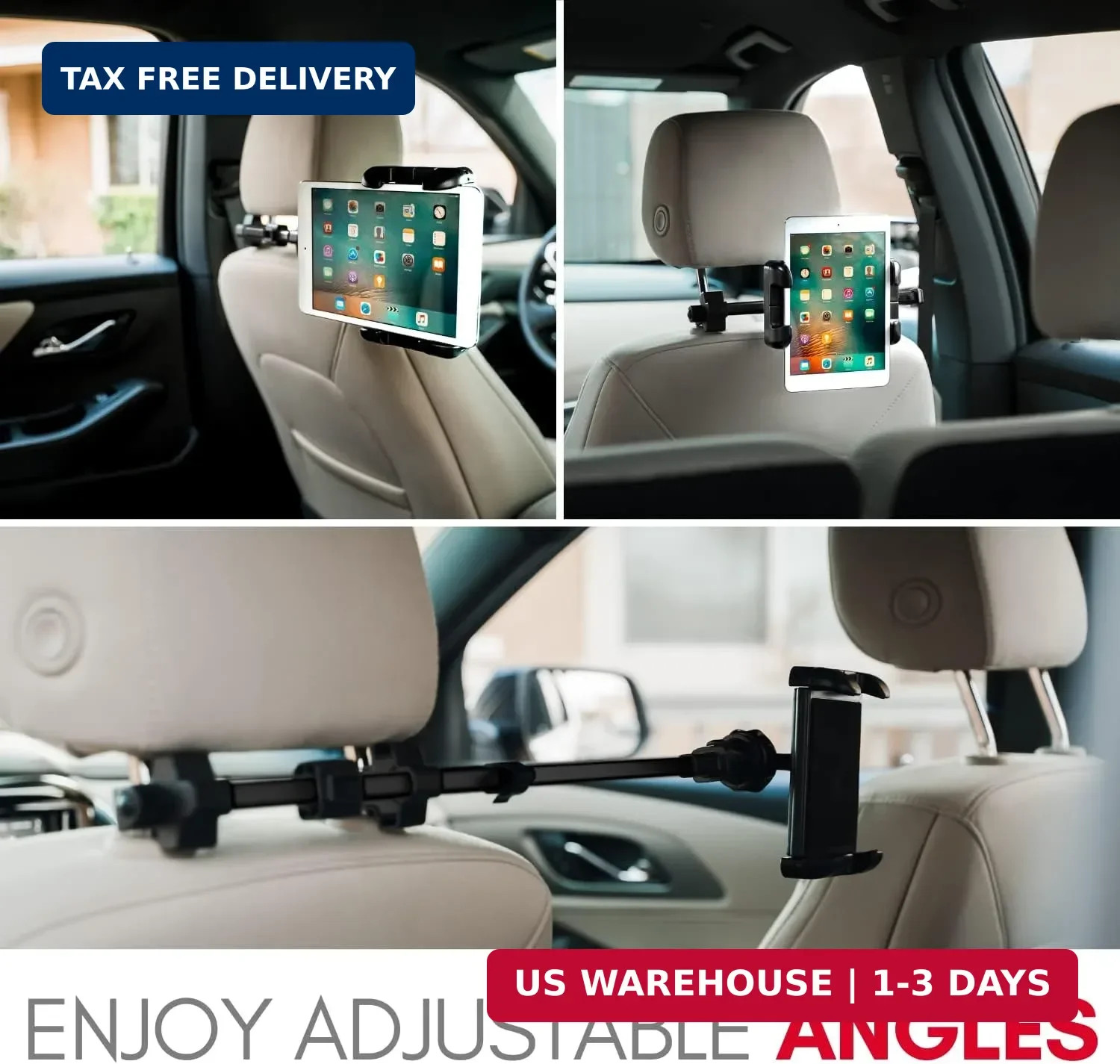 Tablet Holder for Car Headrest - Adjustable iPad Headrest Mount for Car