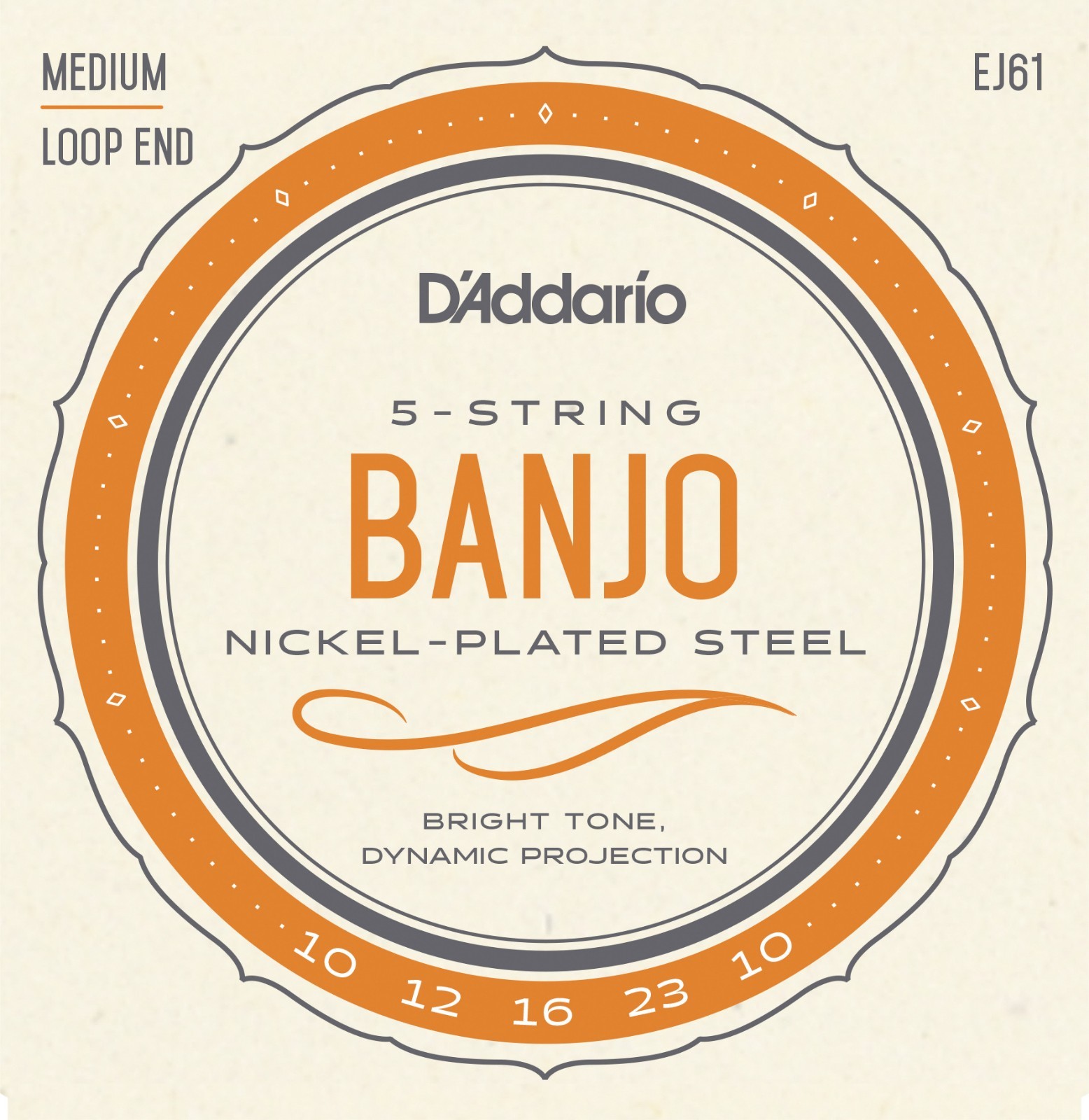 EJ61 5 String Banjo Strings Nickel Medium 10-23 D'Addario