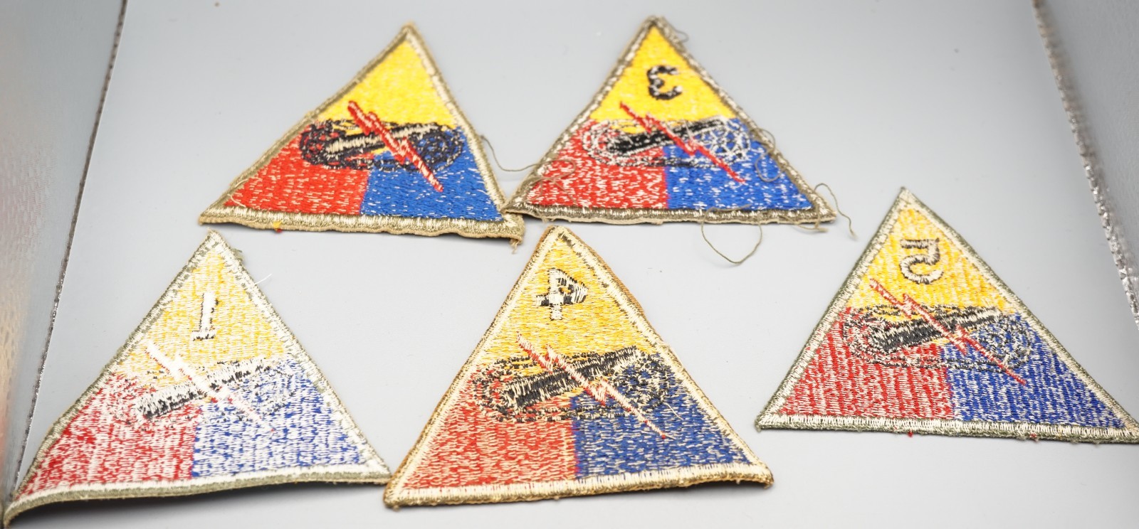WWII 1st, 3rd, 4th, 5th & HQ Armored Division Patches Lot Of 5 - NO GLOW