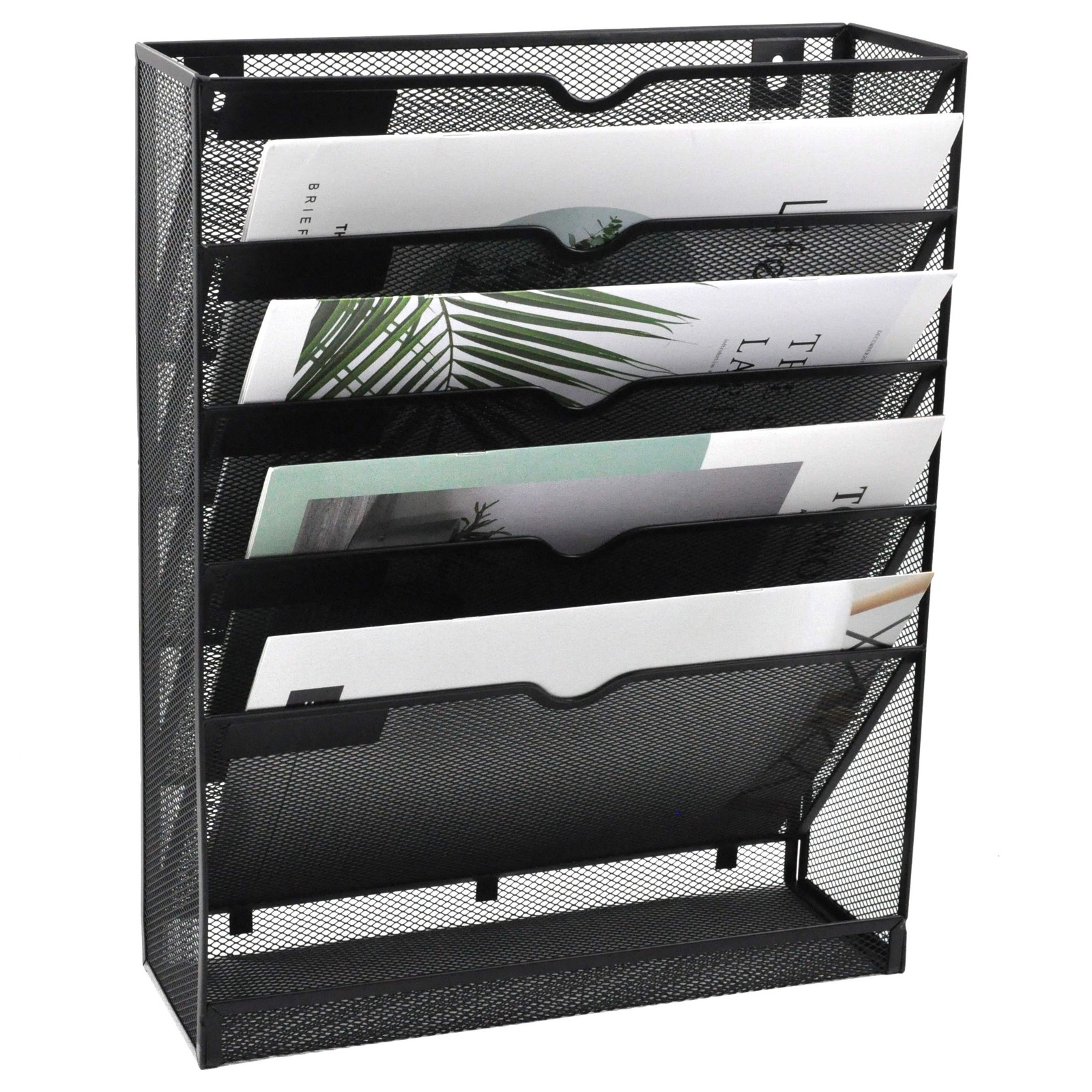 EASEPRES Desk File Organizer Mesh 6-Tier, Hanging Wall 6 Tier Upgrade, Black