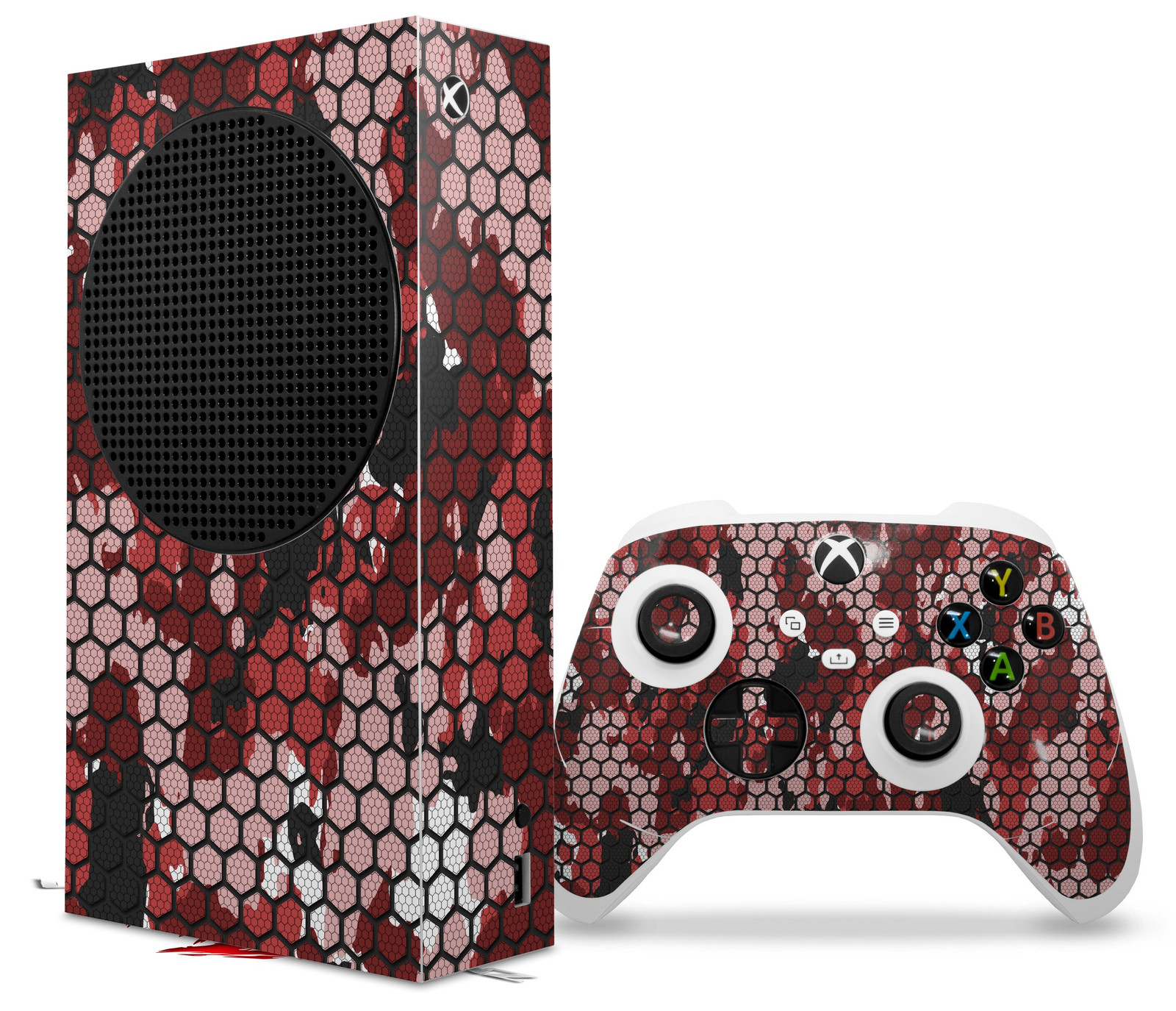 Skin Wrap for XBOX Series S Console Controller HEX Mesh Camo 01 Red