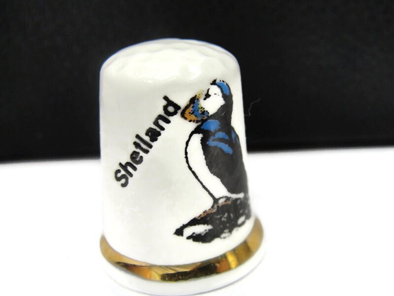 Shelland Puffin Embroidery Thimble with Gold Trim