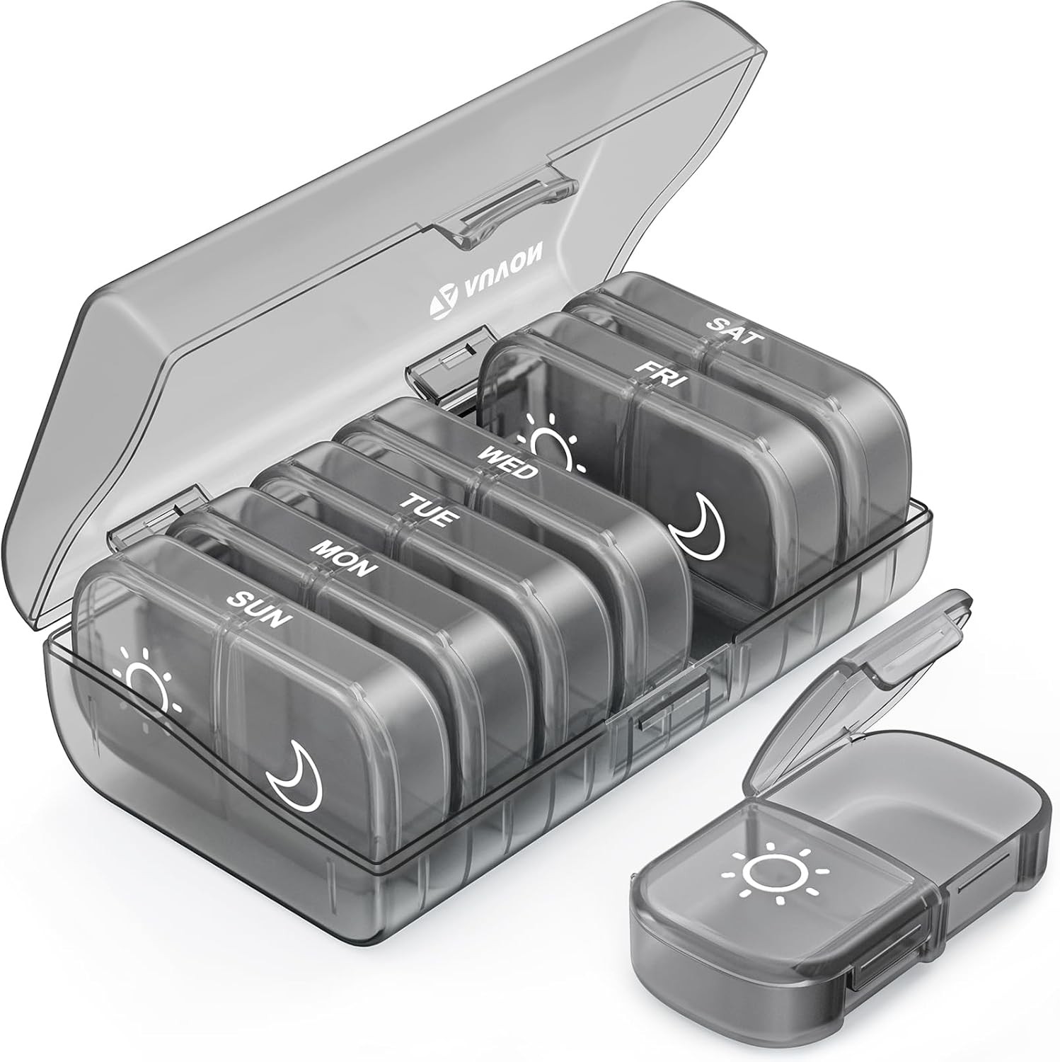 AUVON XL Weekly Pill Organizer 2 Times a Day, Box 7 Day with Gray