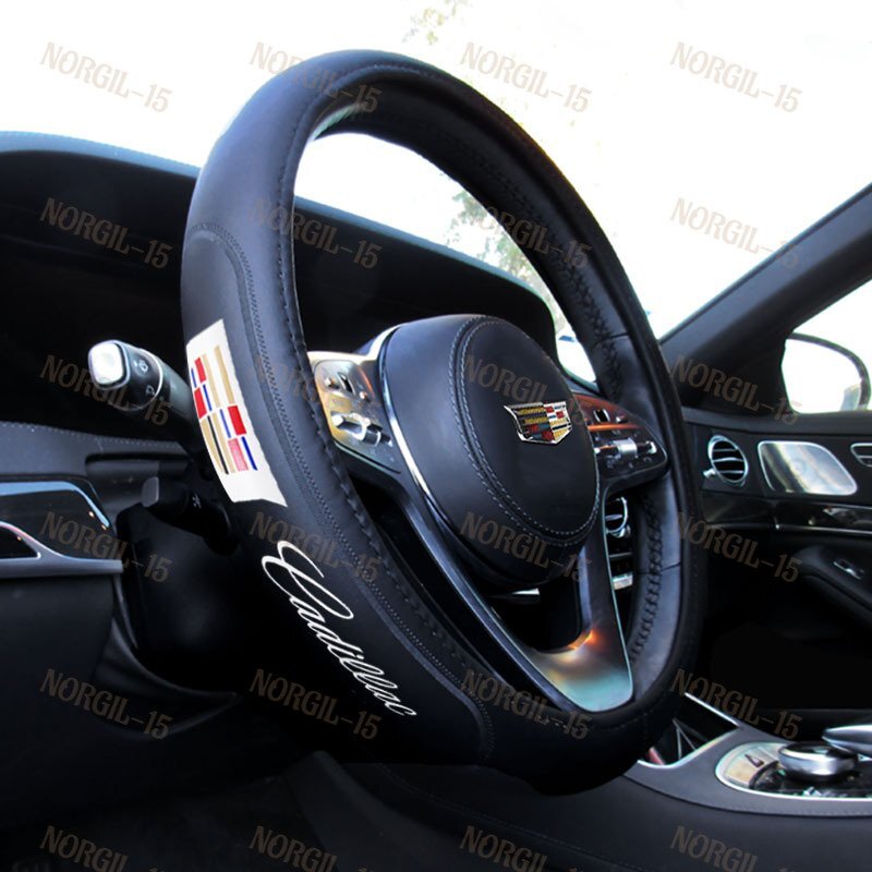 New Faux Leather Black New 15" Diameter Car Steering Wheel Cover For CADILLAC