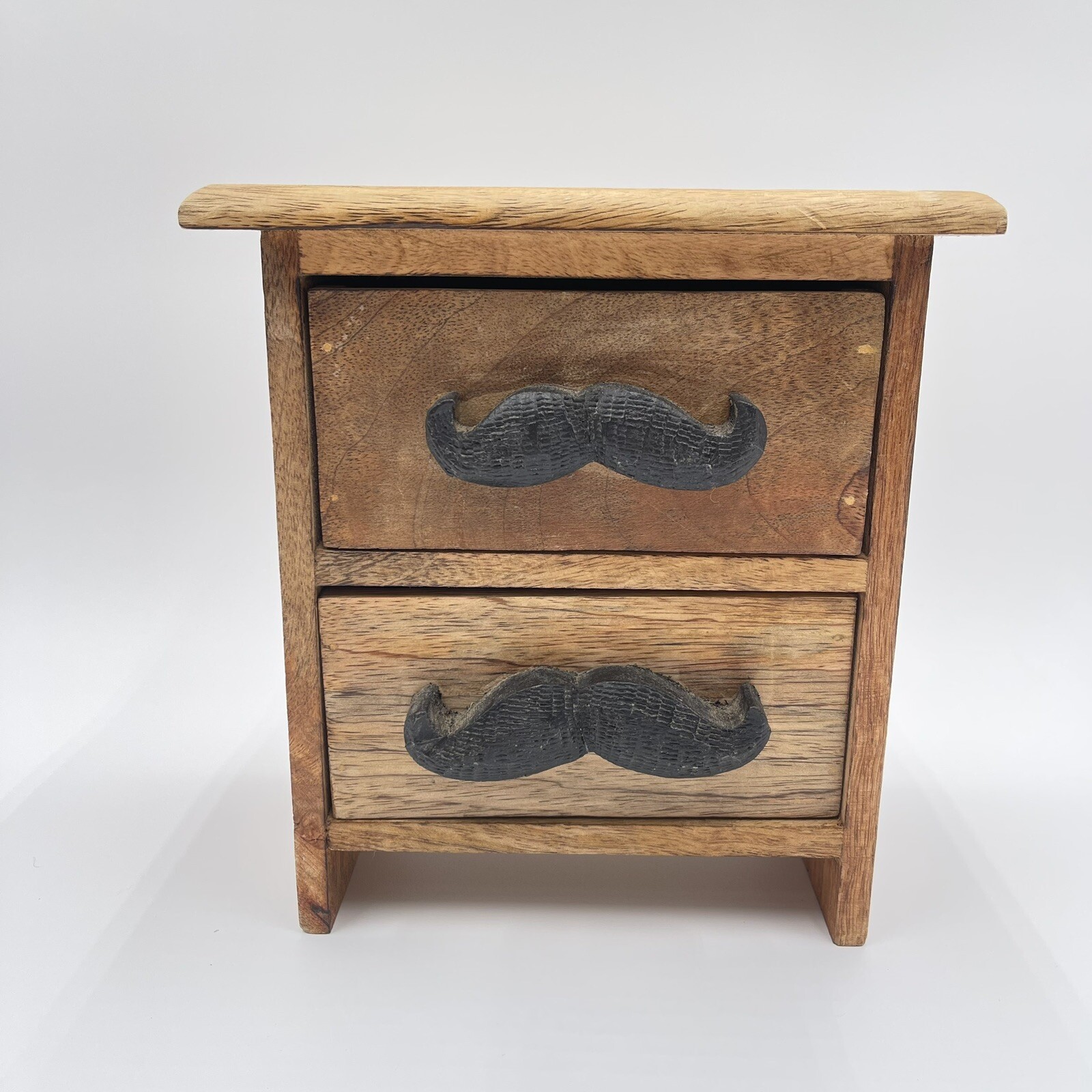 Handmade Wood Mustache Storage Drawer Box Hand Carved By Panelmax 8”x8”x4.5”