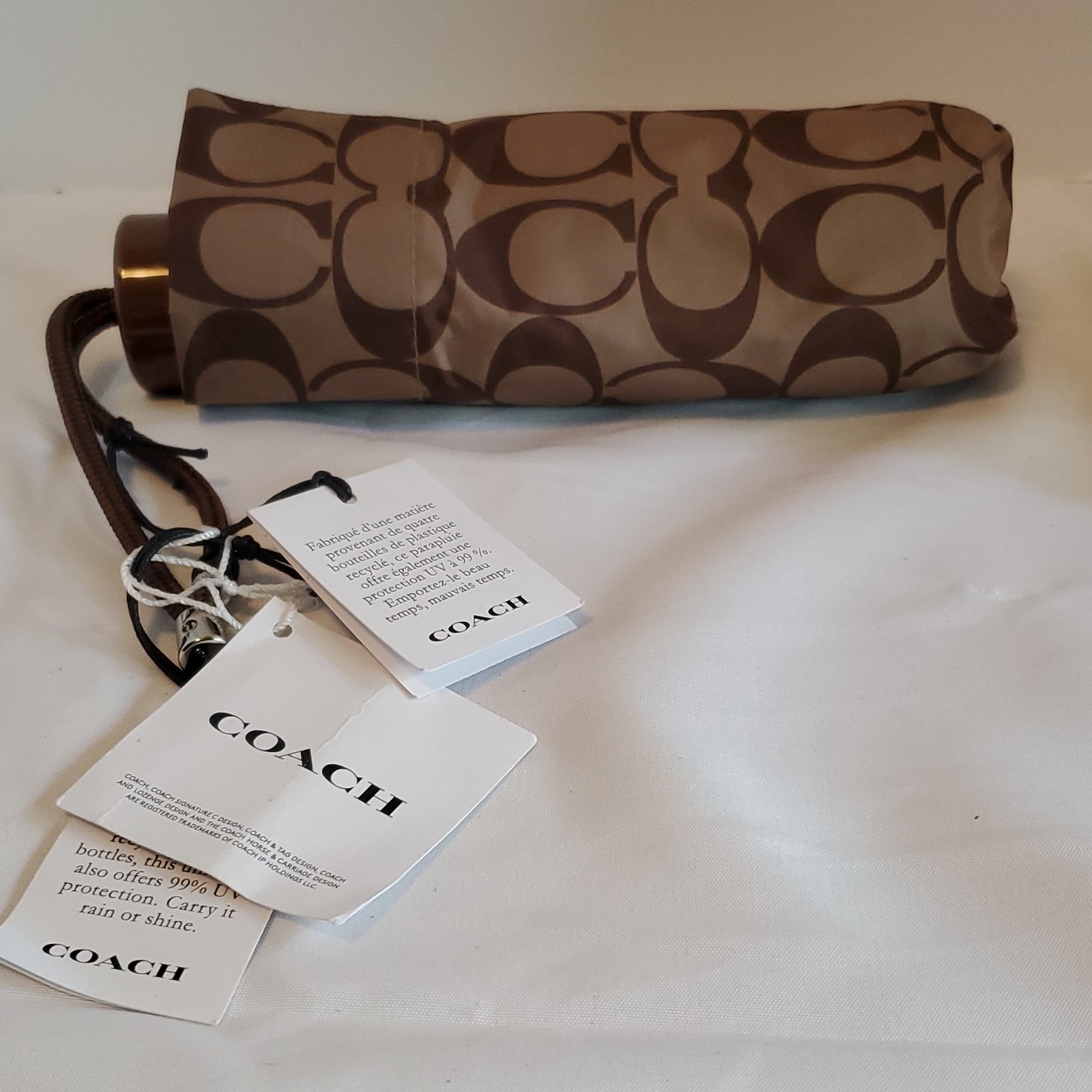 Coach Brown Mini Umbrella Signature Logo Print One Size