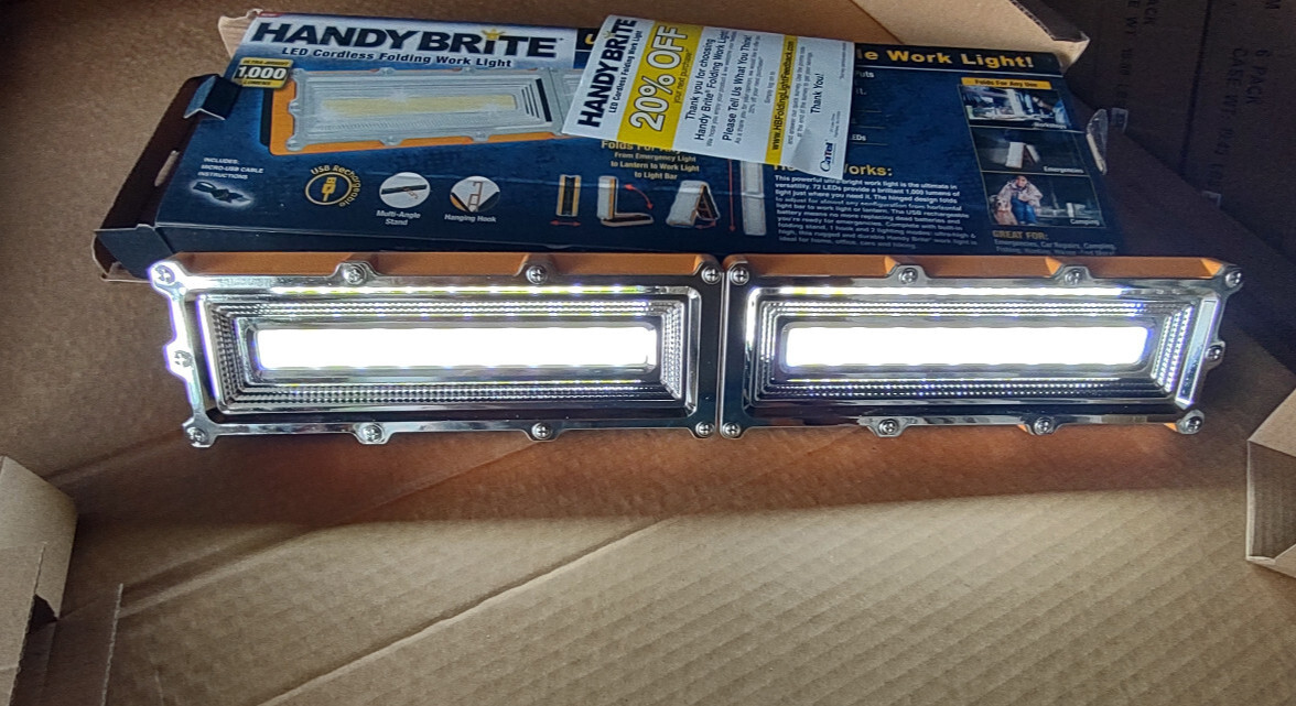 HANDY BRITE Ultra-Bright LED Foldable Work Light 1000 Lumens USB Rechargable New