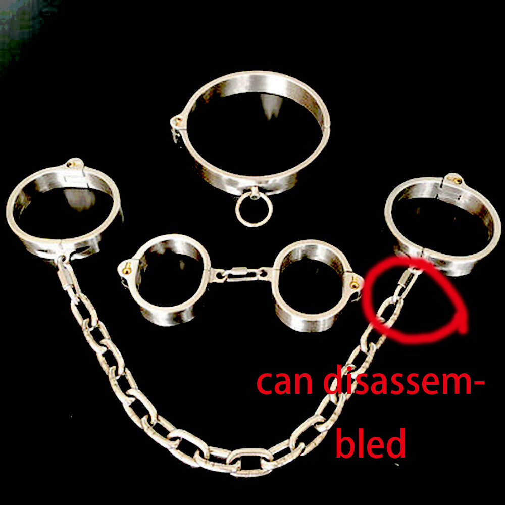 Heavy 304 Steel Lockable Neck Collar Handcuffs Ankle Cuffs Shackle Bondage Slave