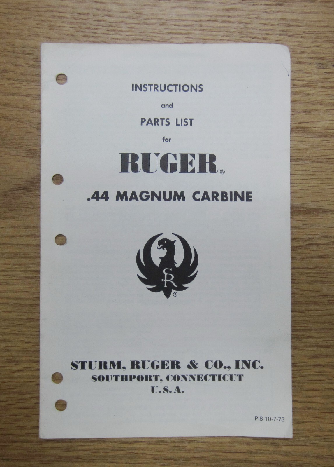 Ruger 44 Magnum Carbine Factory Manual