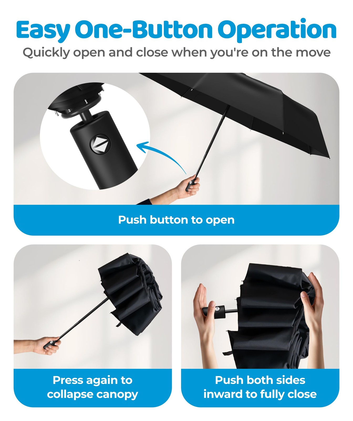 Rain-Mate Windproof Compact Umbrellas for Rain - Strong Compact, A.Black
