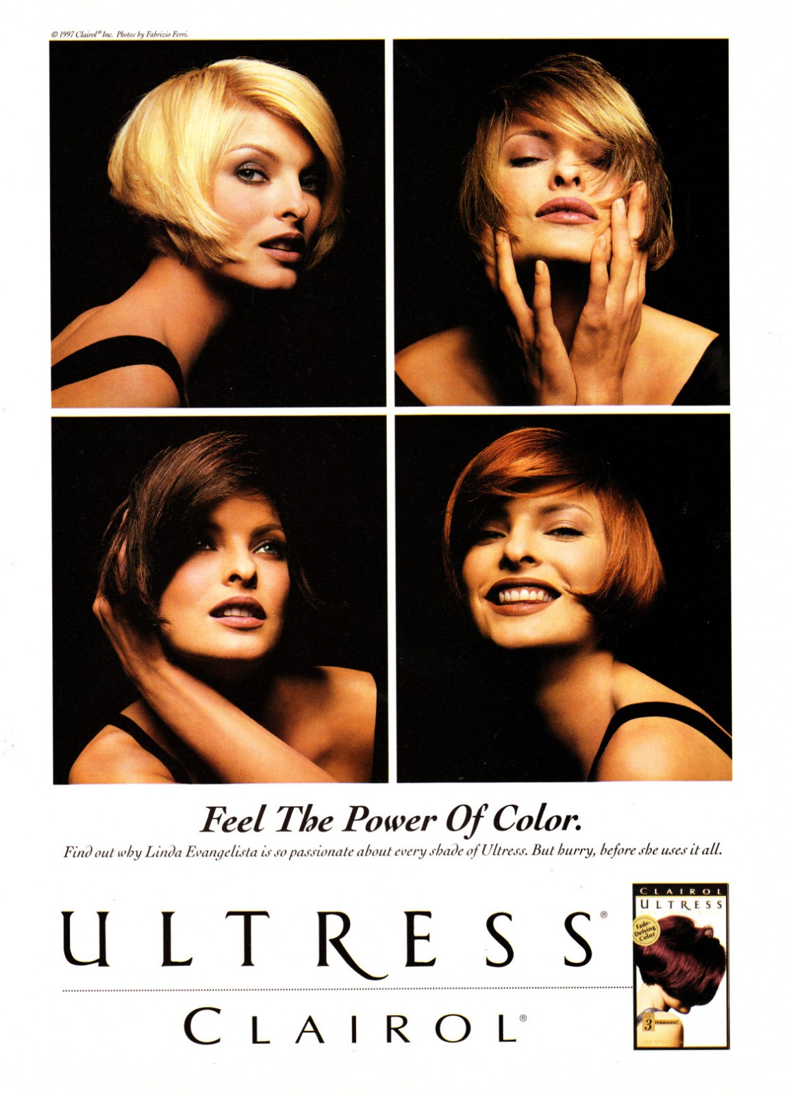 CLAIROL magazine AD #047 RARE 1997 LINDA EVANGELISTA Out of Print
