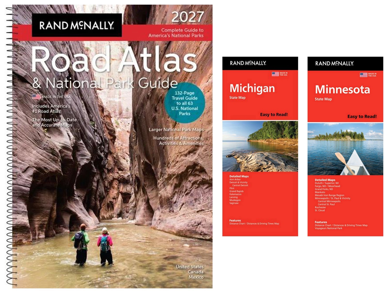 Rand McNally 2027 Road Atlas & National Park Guide + Easy-to-Read MI & MN Maps