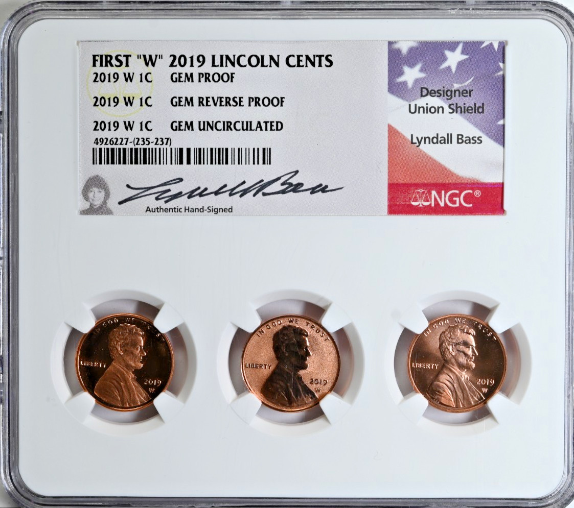 First "W" 2019 Lincoln Cents Gem Proof Uncirculated NGC Union Shield L. Bass