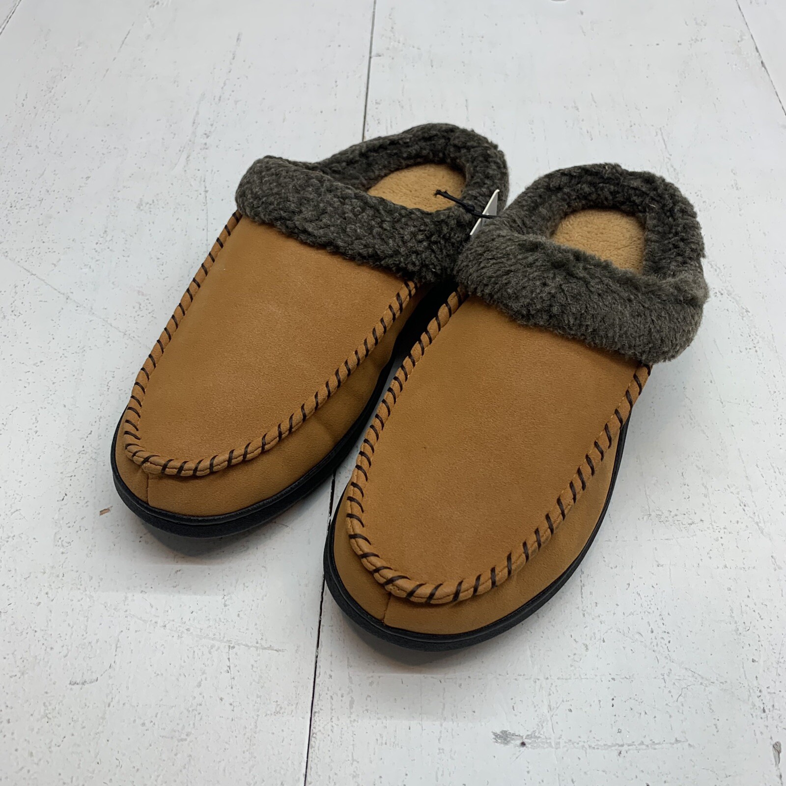 west fashion life mens tan anti slip moccasin slippers size 7-8