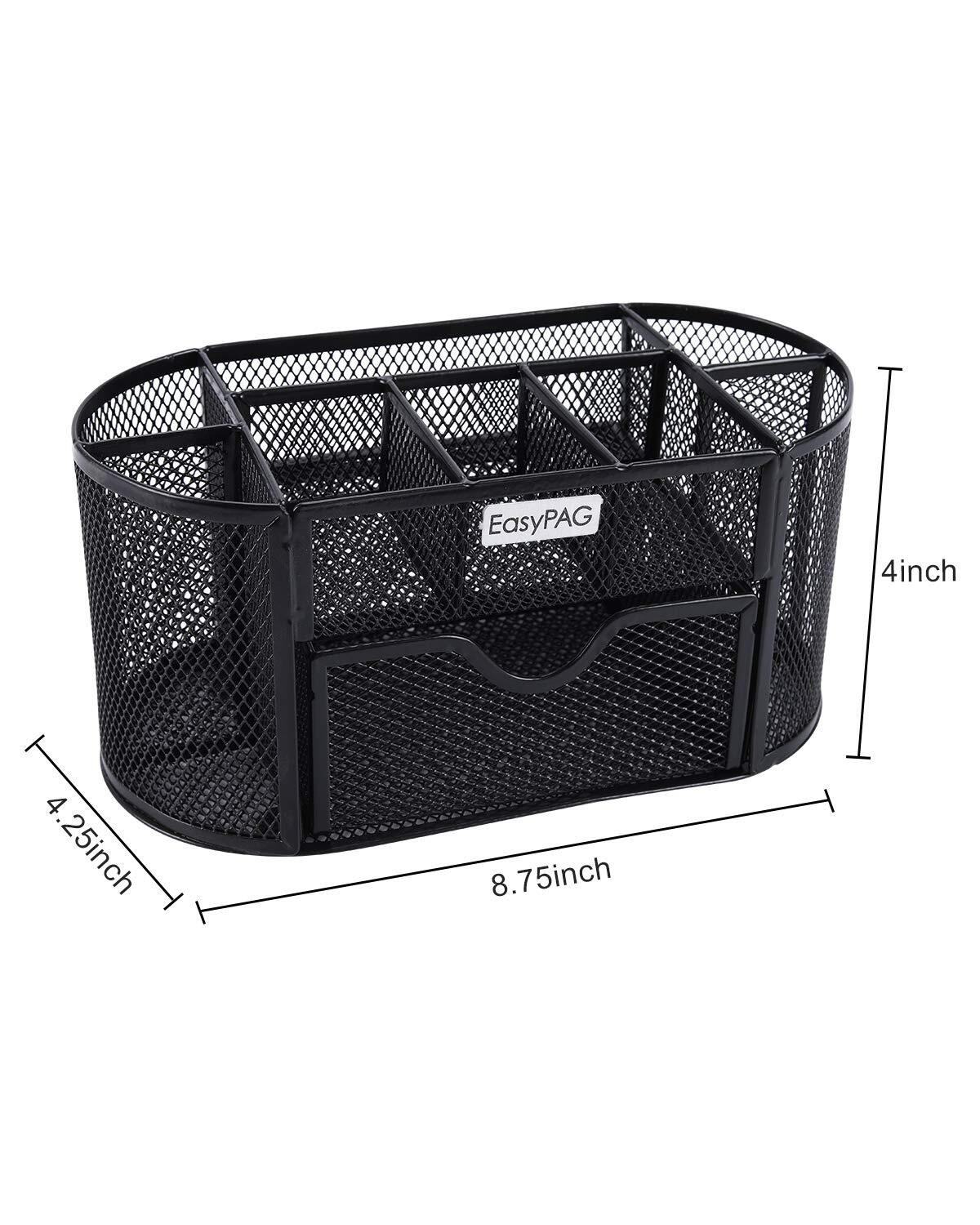 EasyPAG Office Desk Organizer with Drawer Small Mesh Desktop Pen Holder Black