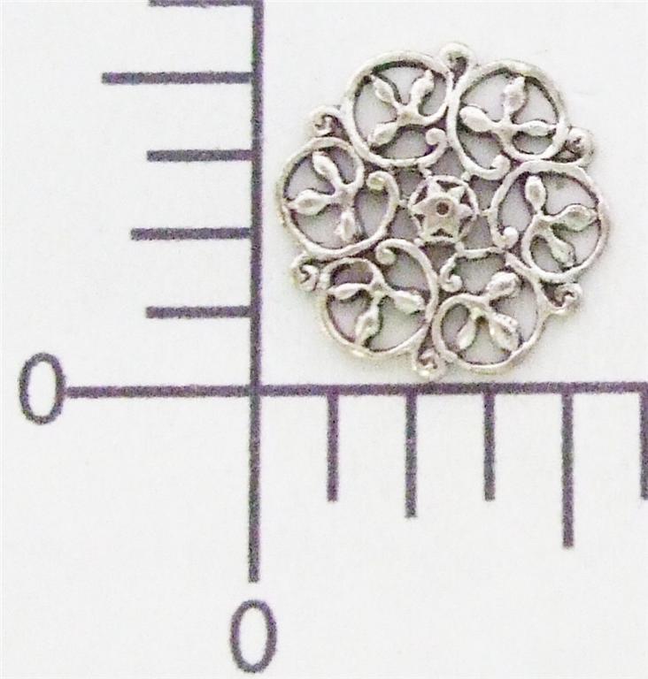 13954        4 Pc  Matte Silver Oxidized Victorian Round Filigree Brass Finding