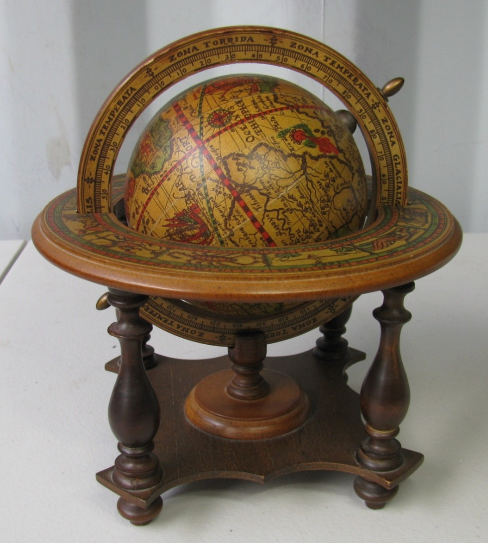 Vintage Italian Zodiac Old World Cradle Mount Tabletop Globe-Very Good Condition