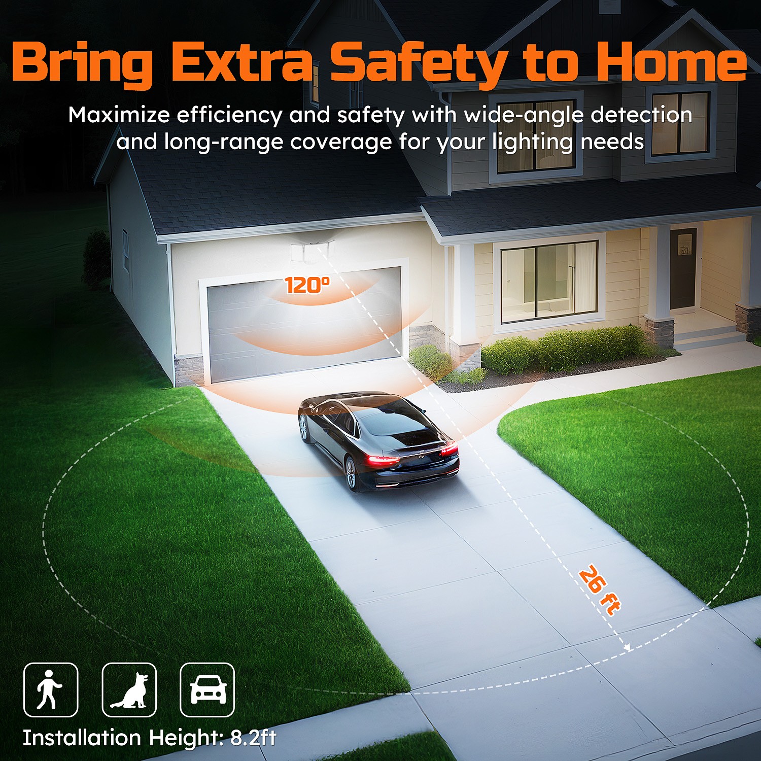 2 Pack 188LED Security Light Motion Sensor Outdoor 3 Head Floodlight Waterproof