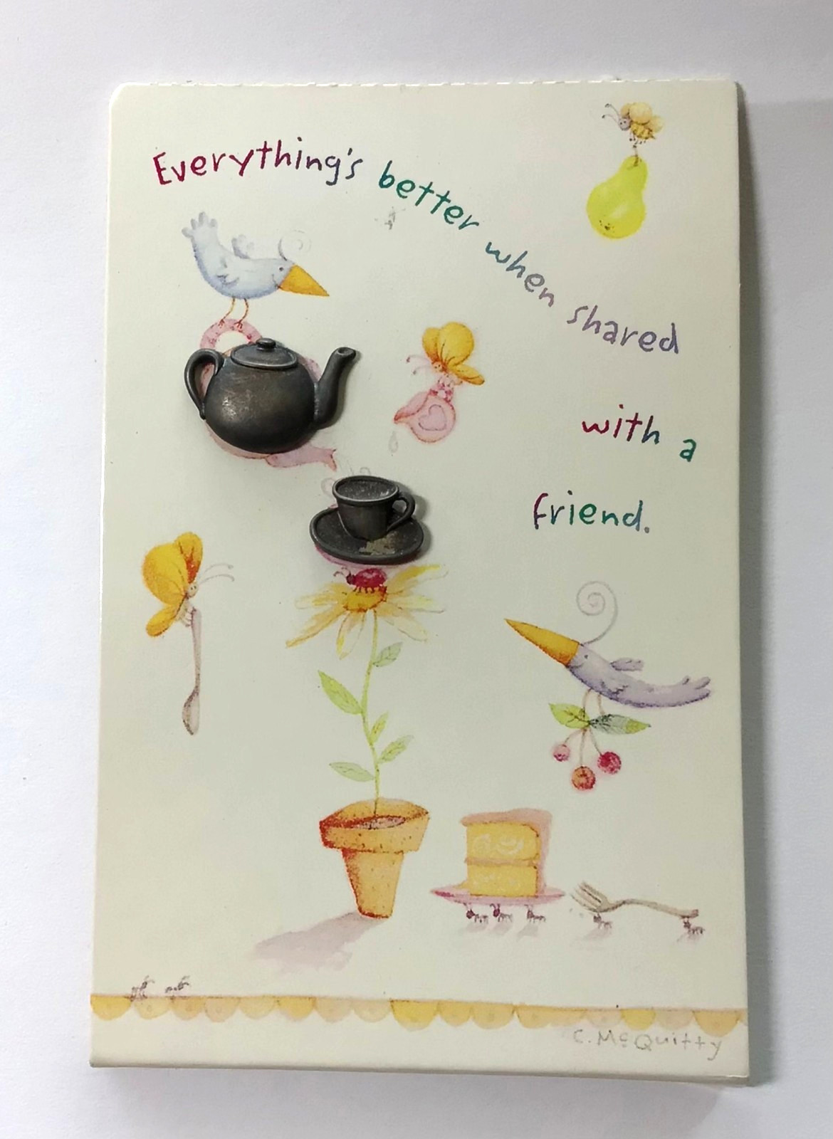 Hallmark Friendship Card with Tack Pins of Teapot/Cup & Saucer