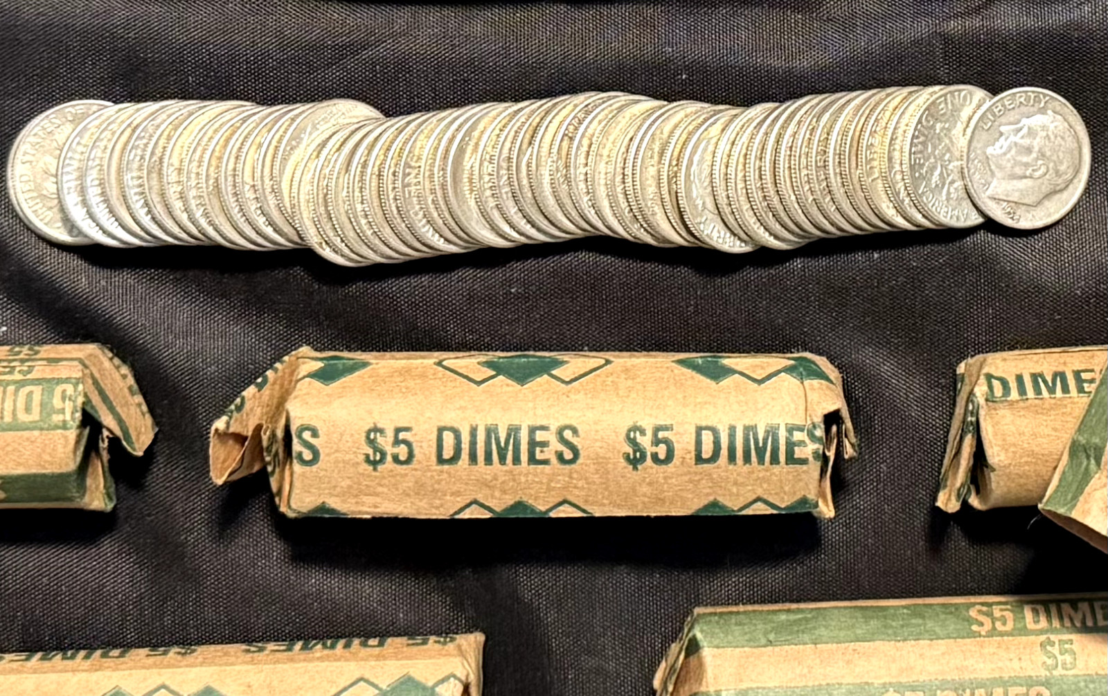 Roll (50) Silver Roosevelt Circulated Dimes, All w/ Clear Dates, 1964 or Earlier
