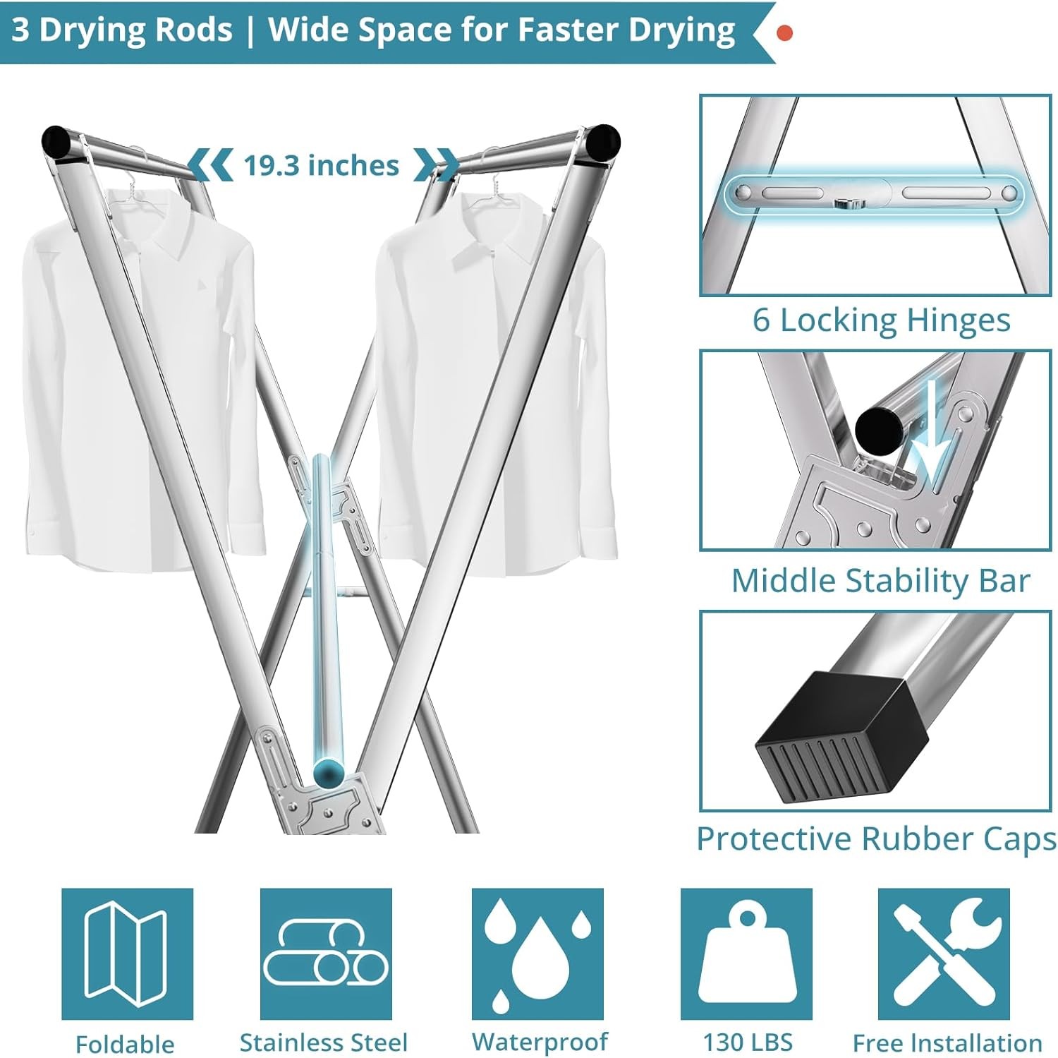 79 Inch Foldable Laundry Rack Outdoor Indoor Heavy Duty