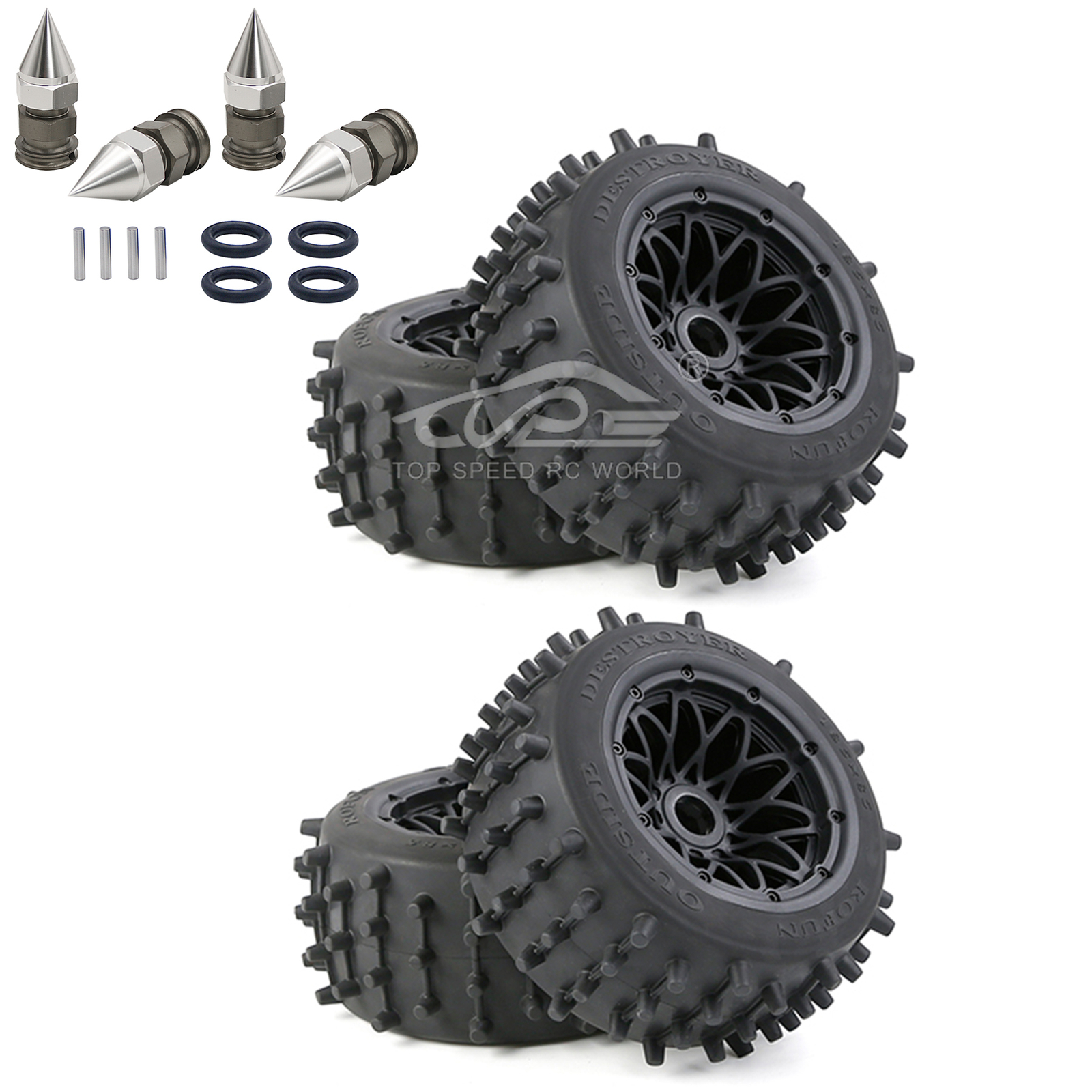 185x85mm Rubber Cone Wheel Tyres Set With Nuts of 4PCS 24mm For 1/5 LOSI DBXL RC