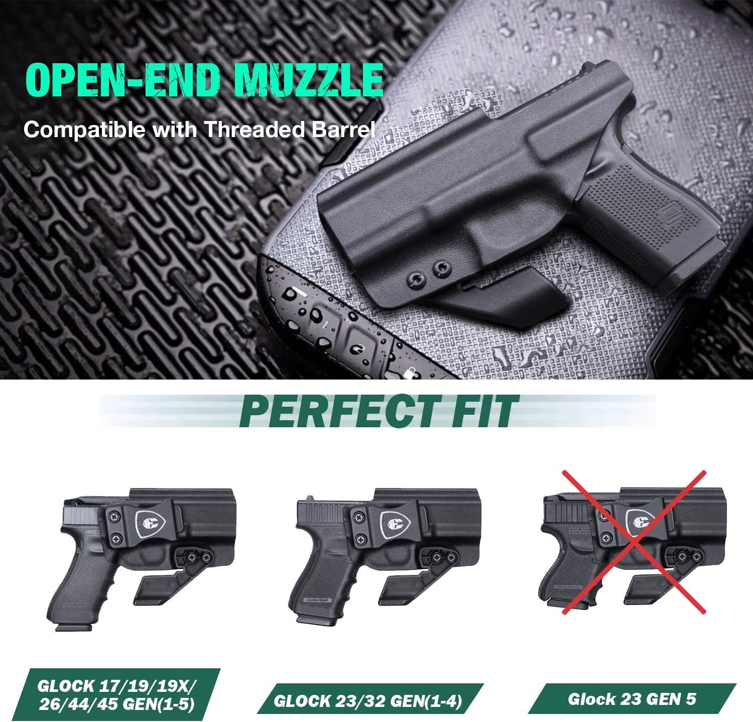 IWB Holster Optic Cut For Glock17/19/19X/26/44/45 Gen(1-5)&Glock 23/32 Gen(3-4)